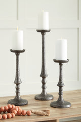 Leasing Furniture - Ashley Furniture - Eravell Candle Holder - Candle Holder Set (3/CN) / Pewter Finish - A2000584