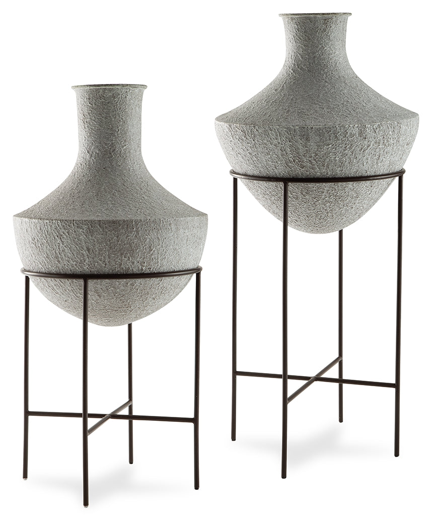 Leasing Furniture - Ashley Furniture - Estonbank Vase - Vase Set / Distressed Cream - A2000748A1