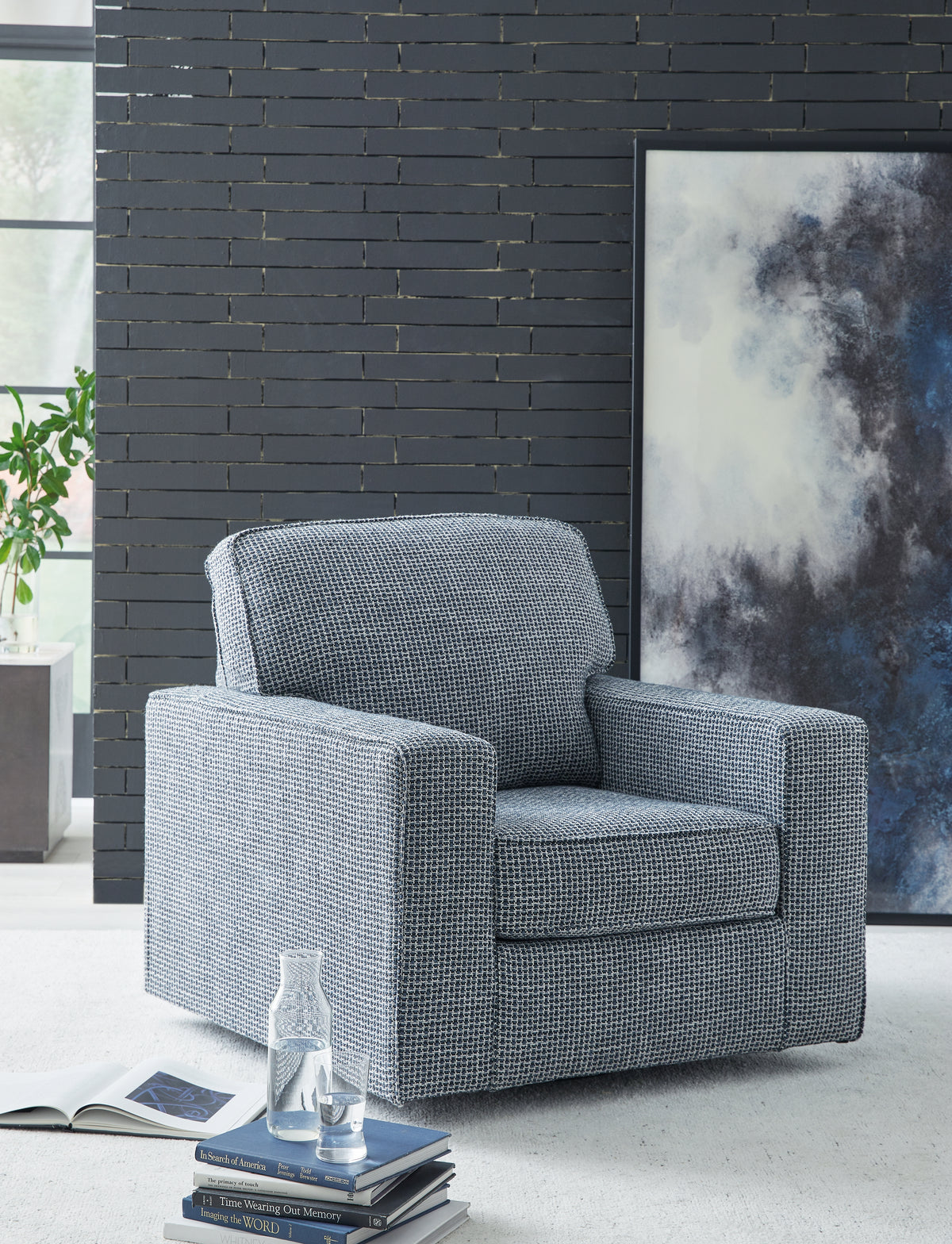 Leasing Furniture - Ashley Furniture - Olwenburg Swivel Accent Chair - Swivel Accent Chair / Denim - A3000652