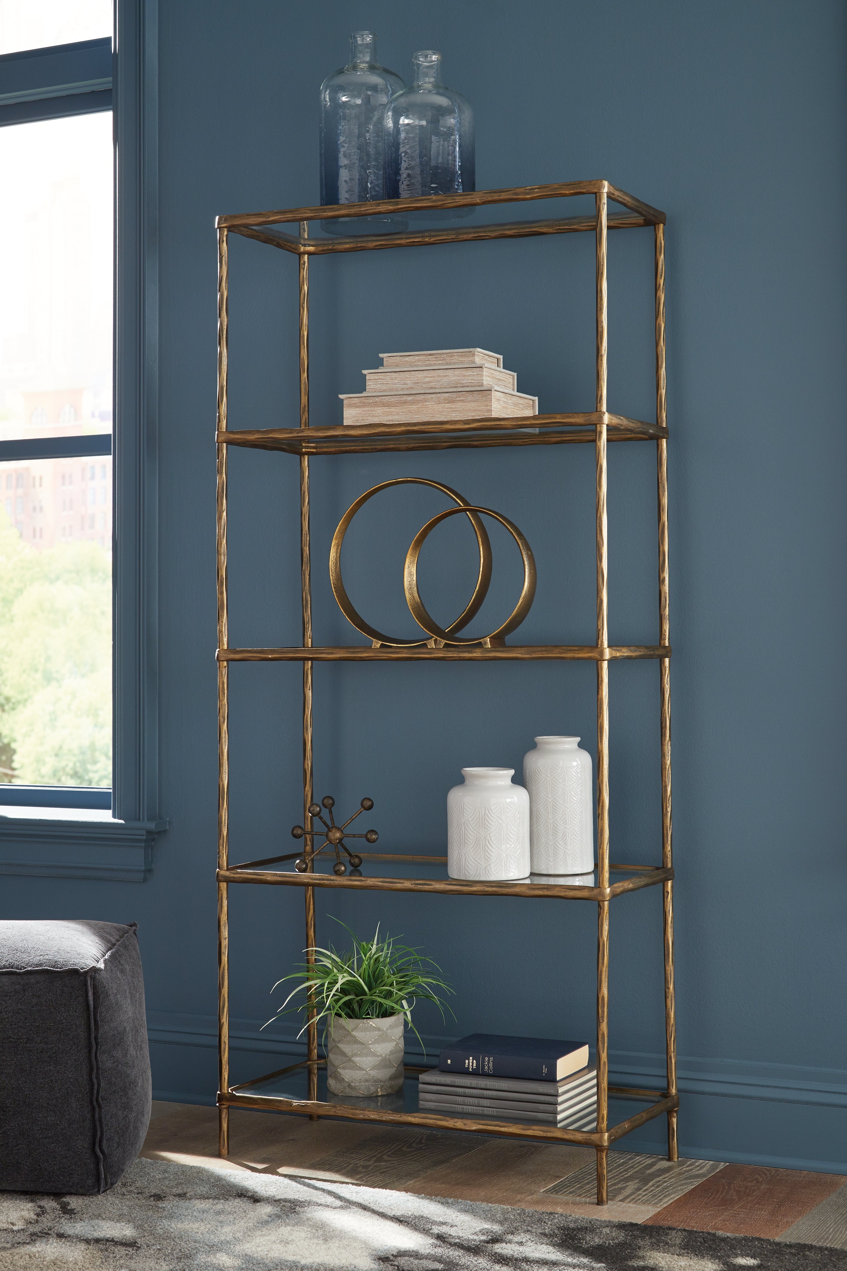 Leasing Furniture - Ashley Furniture - Ryandale Bookcase - Bookcase / Antique Brass Finish - A4000441