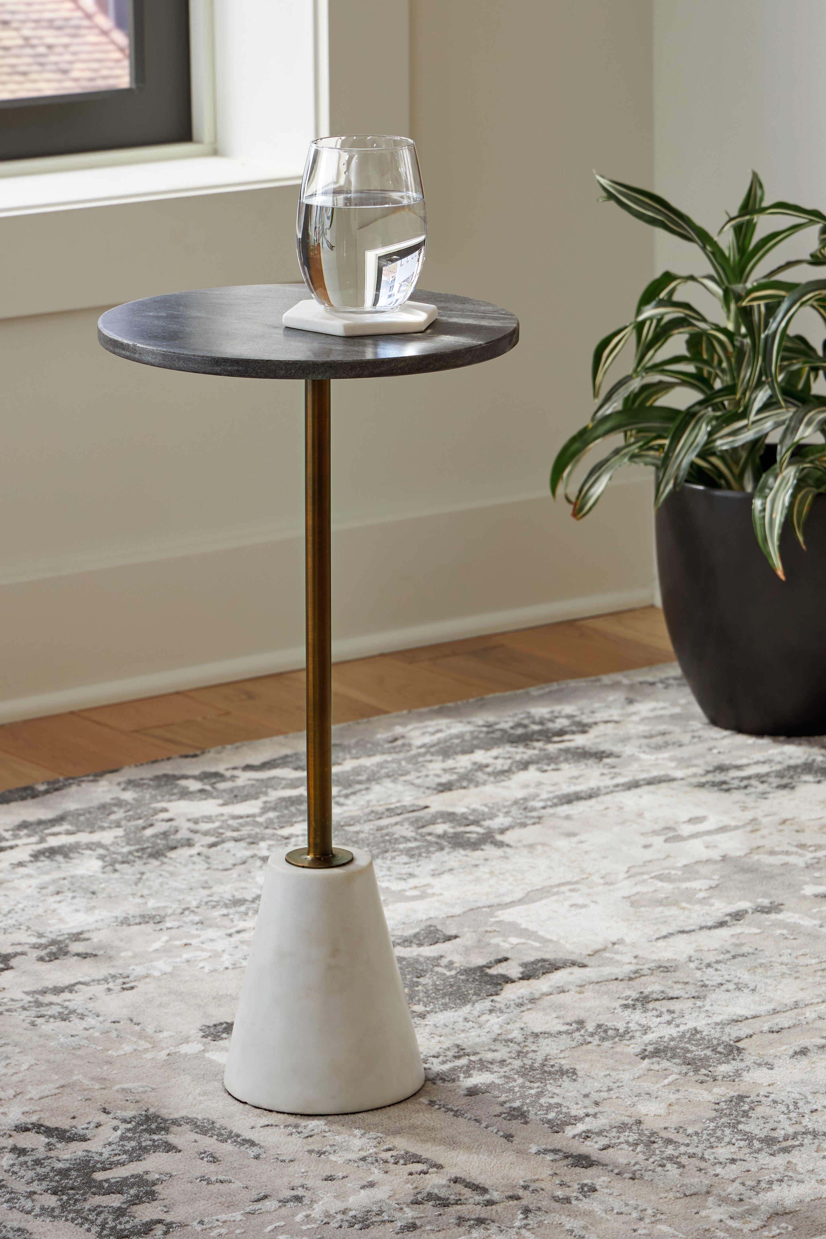Leasing Furniture - Ashley Furniture - Caramont Accent Table - Accent Table / Black/White/Gold Finish - A4000540