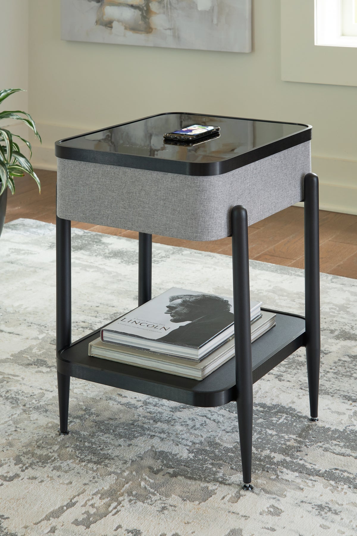 Leasing Furniture - Ashley Furniture - Jorvalee Accent Table with Speaker - Accent Table with Speaker / Gray/Black - A4000550