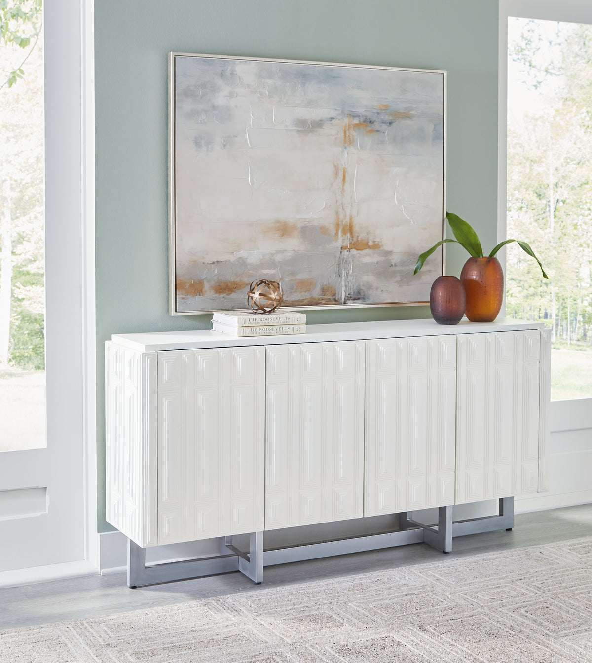 Leasing Furniture - Ashley Furniture - Ornawel Accent Cabinet - Accent Cabinet / Distressed White - A4000569