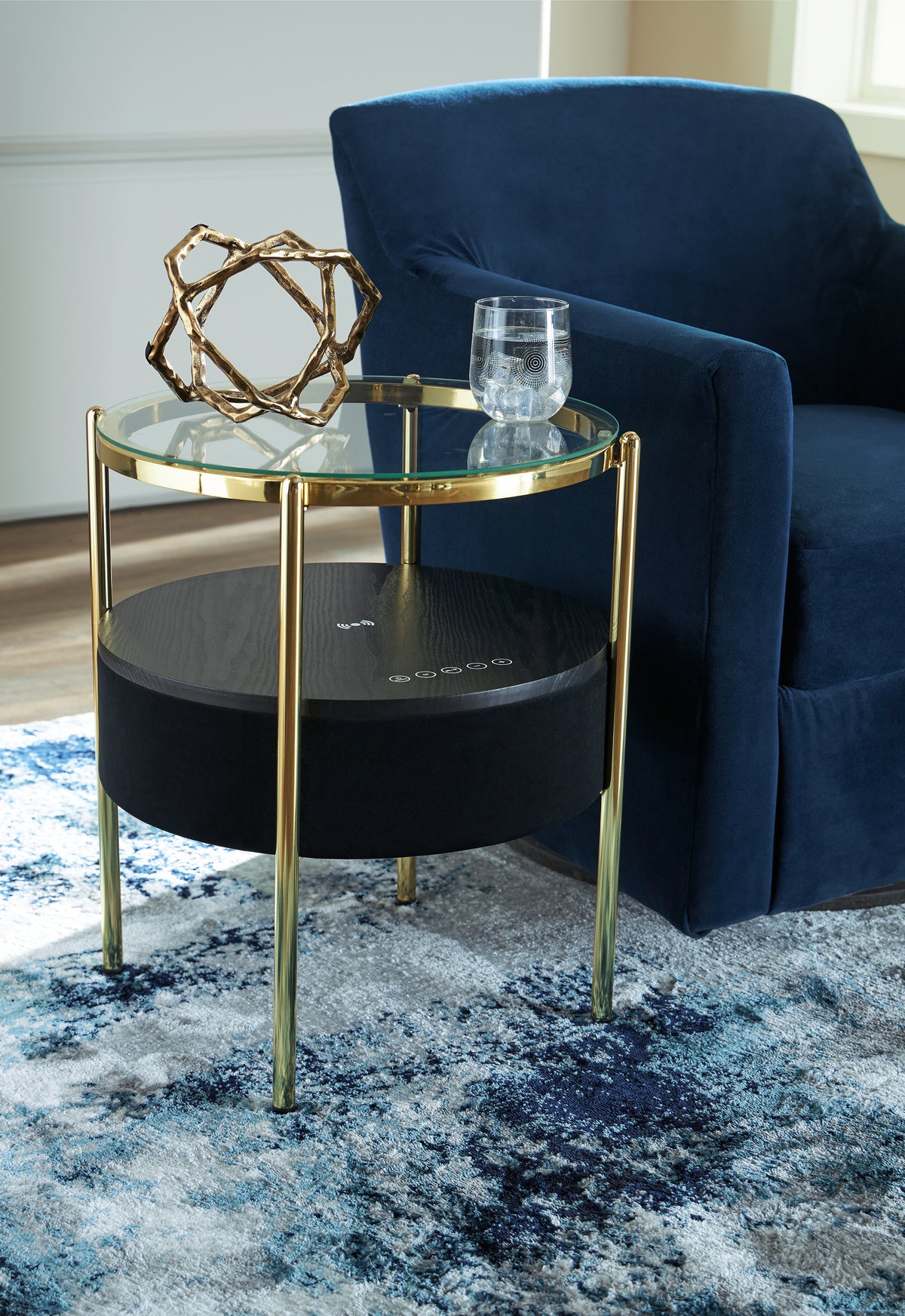 Leasing Furniture - Ashley Furniture - Nedman Accent Table with Speaker - Accent Table with Speaker / Black/Gold Finish - A4000669