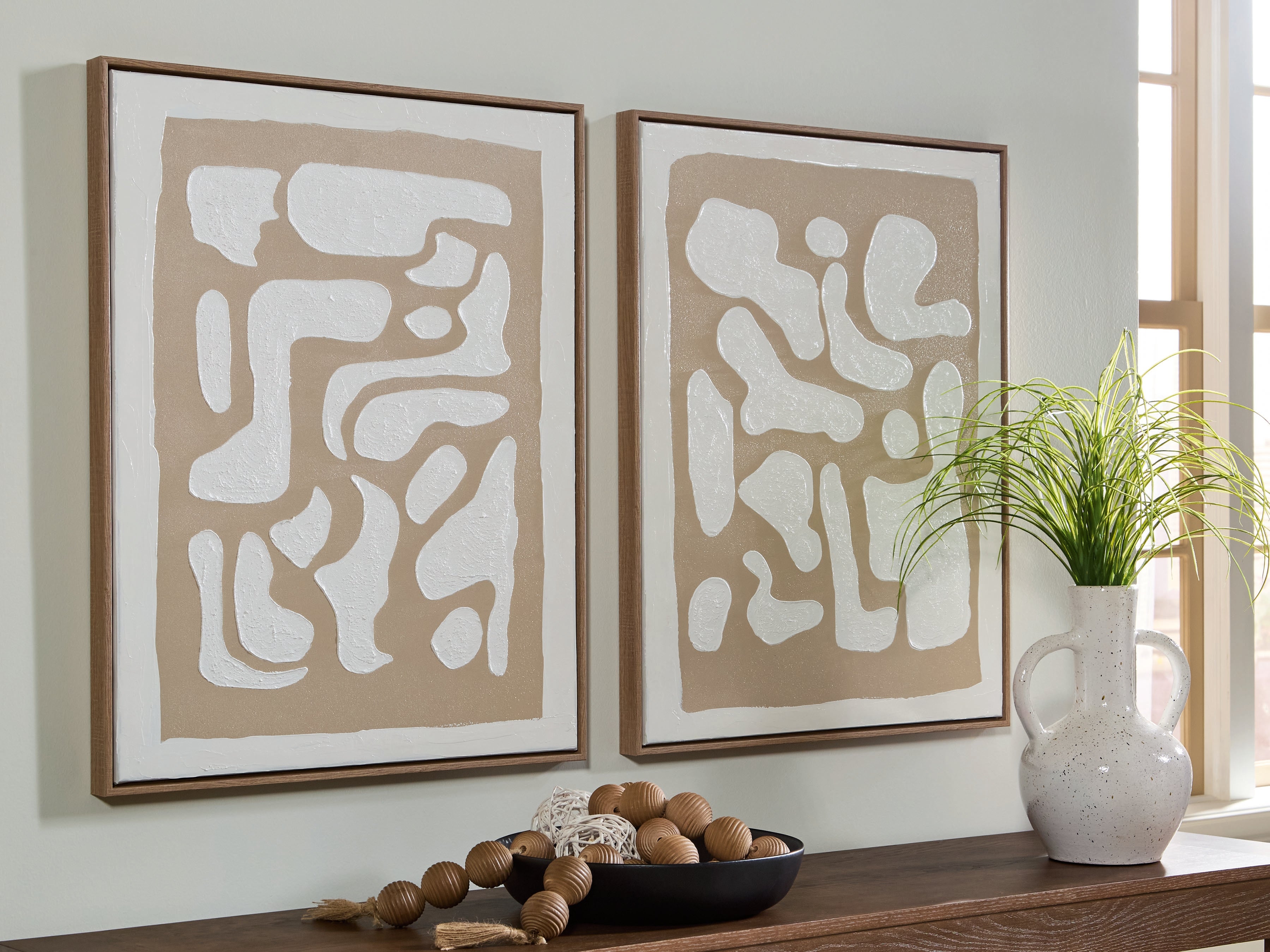 Leasing Furniture - Ashley Furniture - Waldett Wall Decor - Wall Art Set (Set of 2) / Beige/White - A8000503