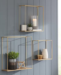 Leasing Furniture - Ashley Furniture - Efharis Wall Decor - Wall Shelf Set (3/CN) / Natural/Gold Finish - A8010107