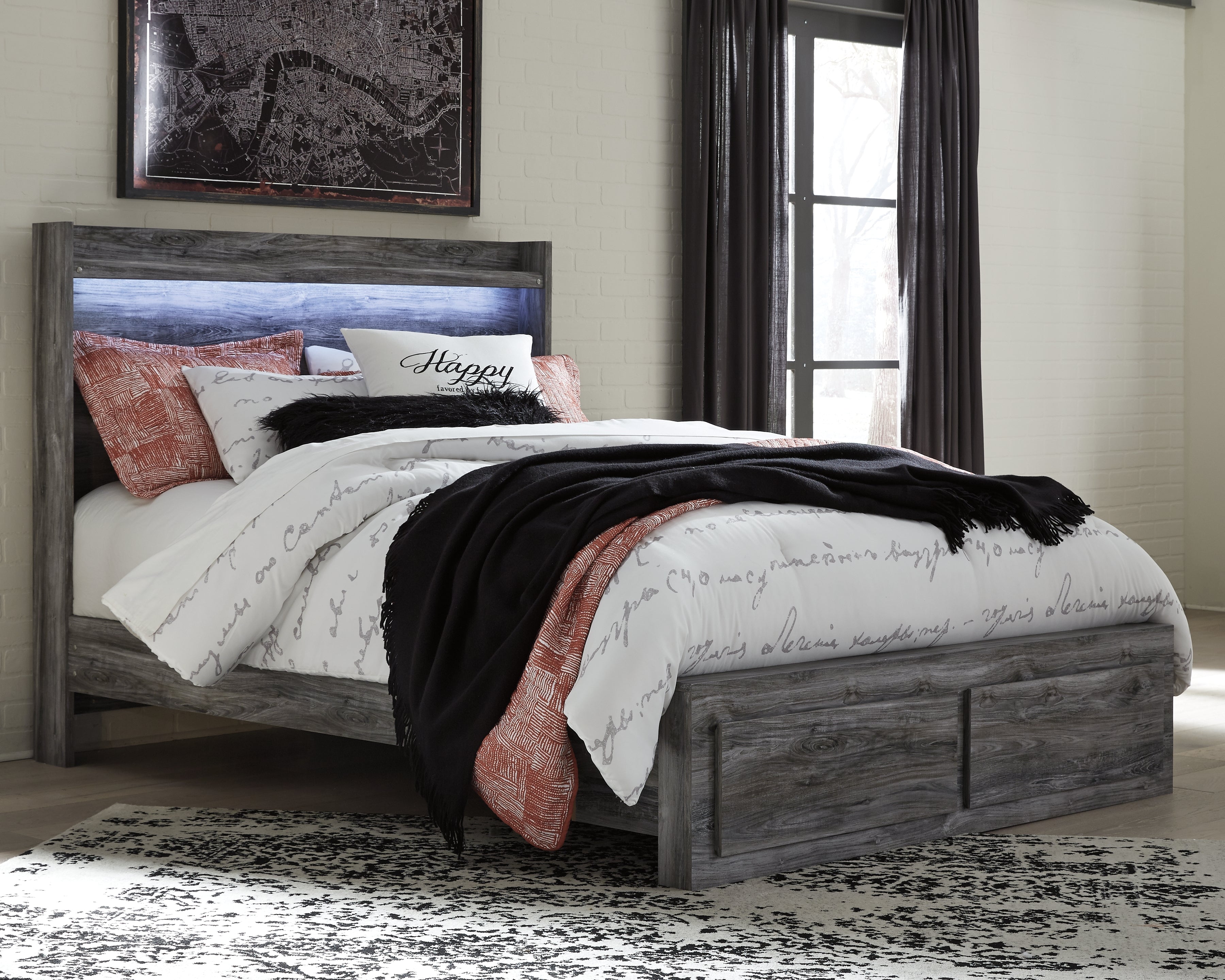 Leasing Furniture - Ashley Furniture - Baystorm Bedroom - Queen Panel Bed with 2 Storage Drawers / Gray - B221B5