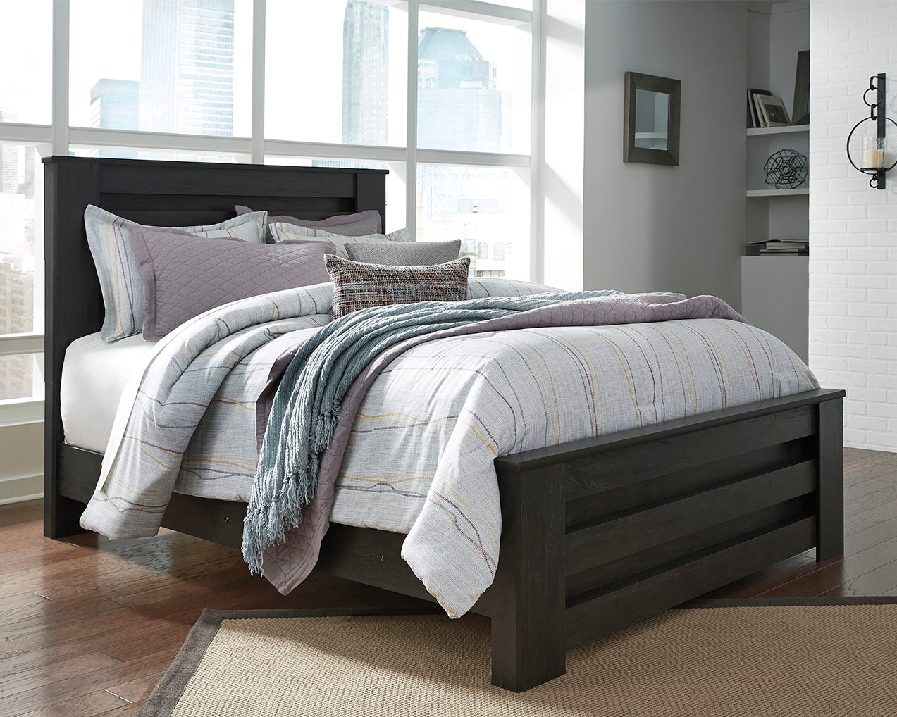 Leasing Furniture - Ashley Furniture - Brinxton Bedroom - Queen Panel Bed / Charcoal - B249B2