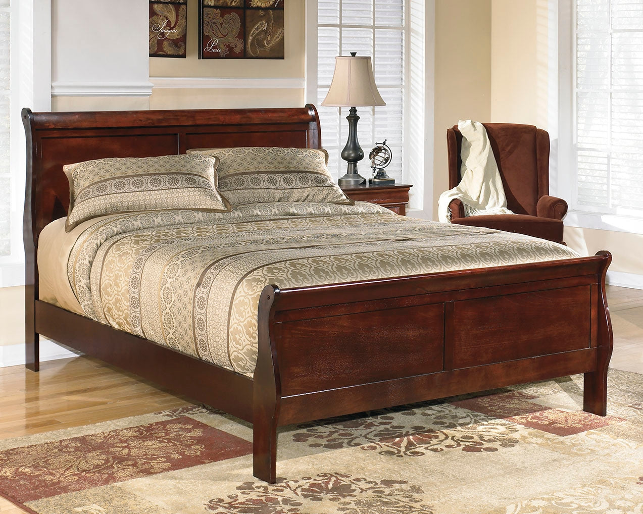 Leasing Furniture - Ashley Furniture - Alisdair Bedroom - California King Sleigh Bed / Reddish Brown - B376B9