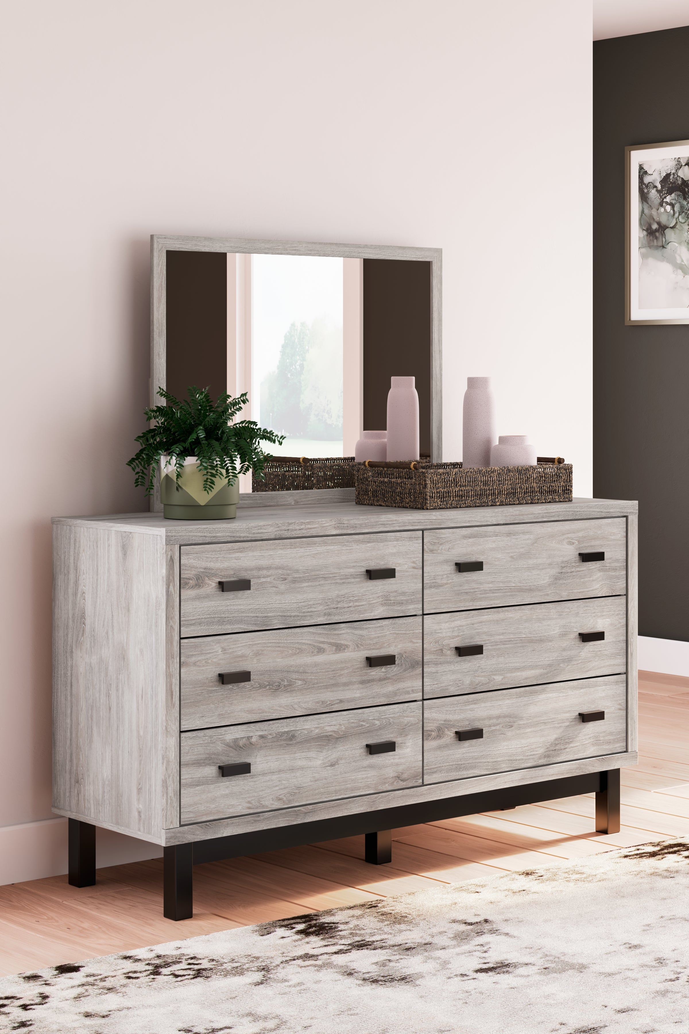 Leasing Furniture - Ashley Furniture - Vessalli Bedroom - Dresser and Mirror / Gray - B1036B1