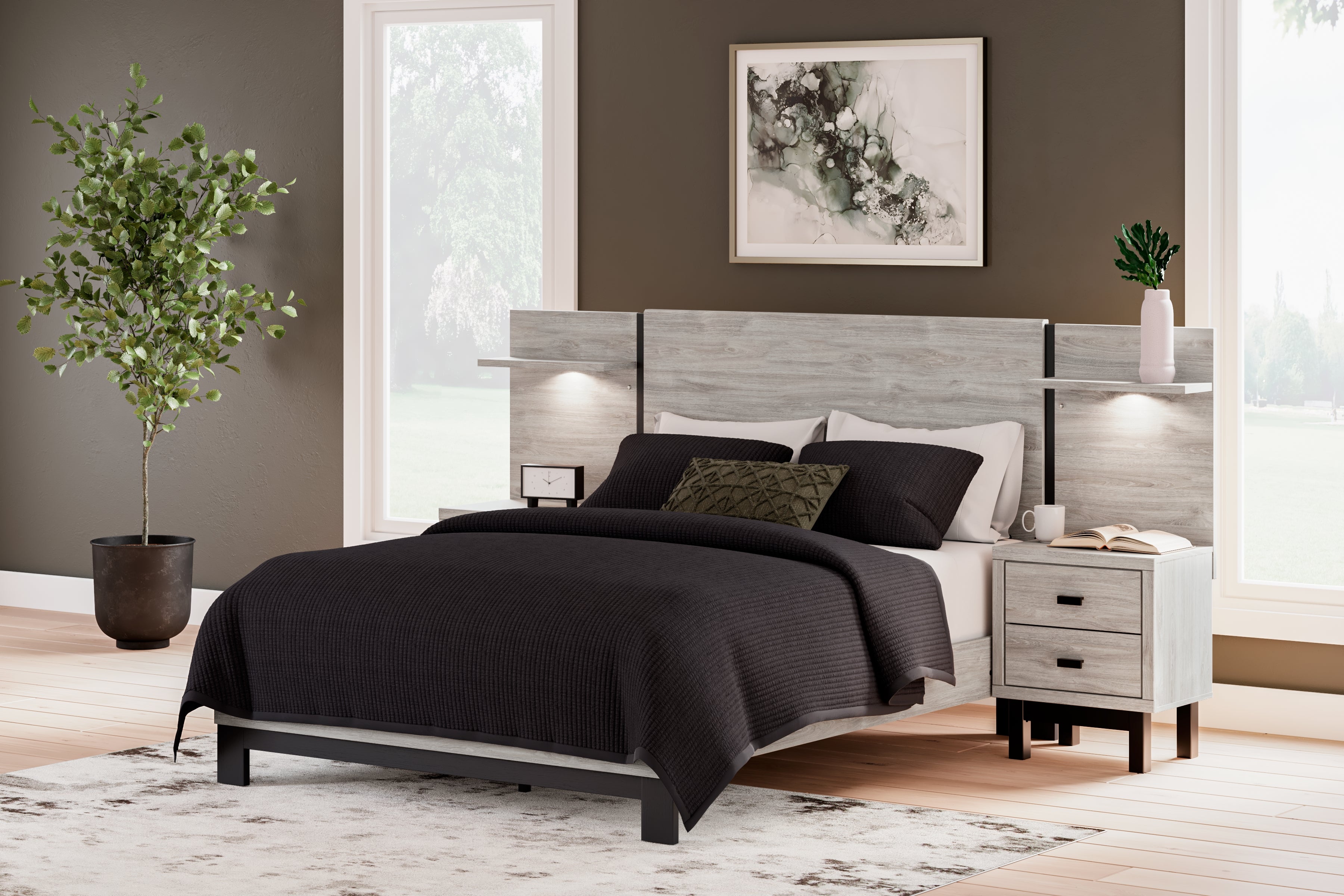 Leasing Furniture - Ashley Furniture - Vessalli Bedroom - Queen Panel Bed with Extensions / Gray - B1036B5