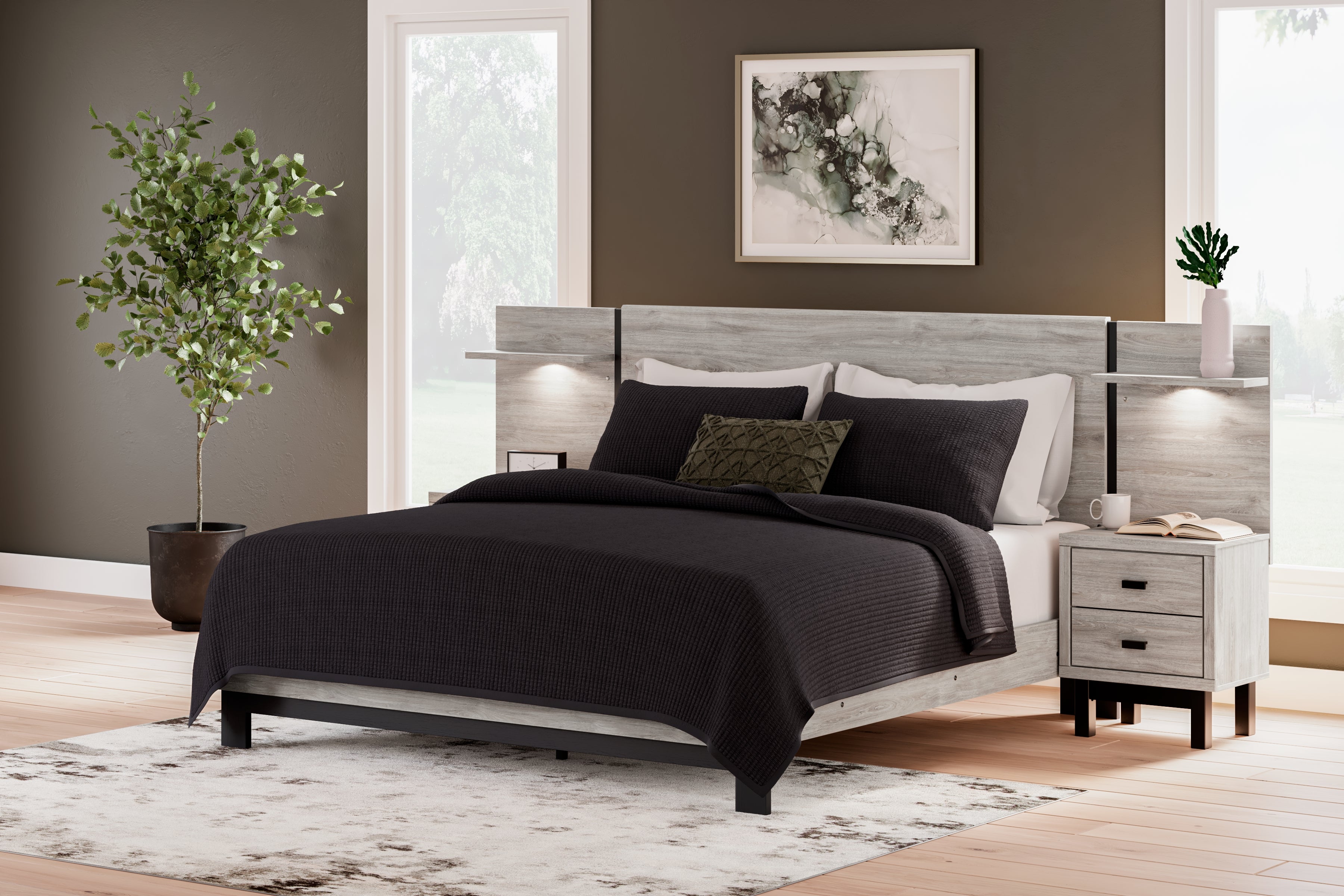 Leasing Furniture - Ashley Furniture - Vessalli Bedroom - King Panel Bed with Extensions / Gray - B1036B8