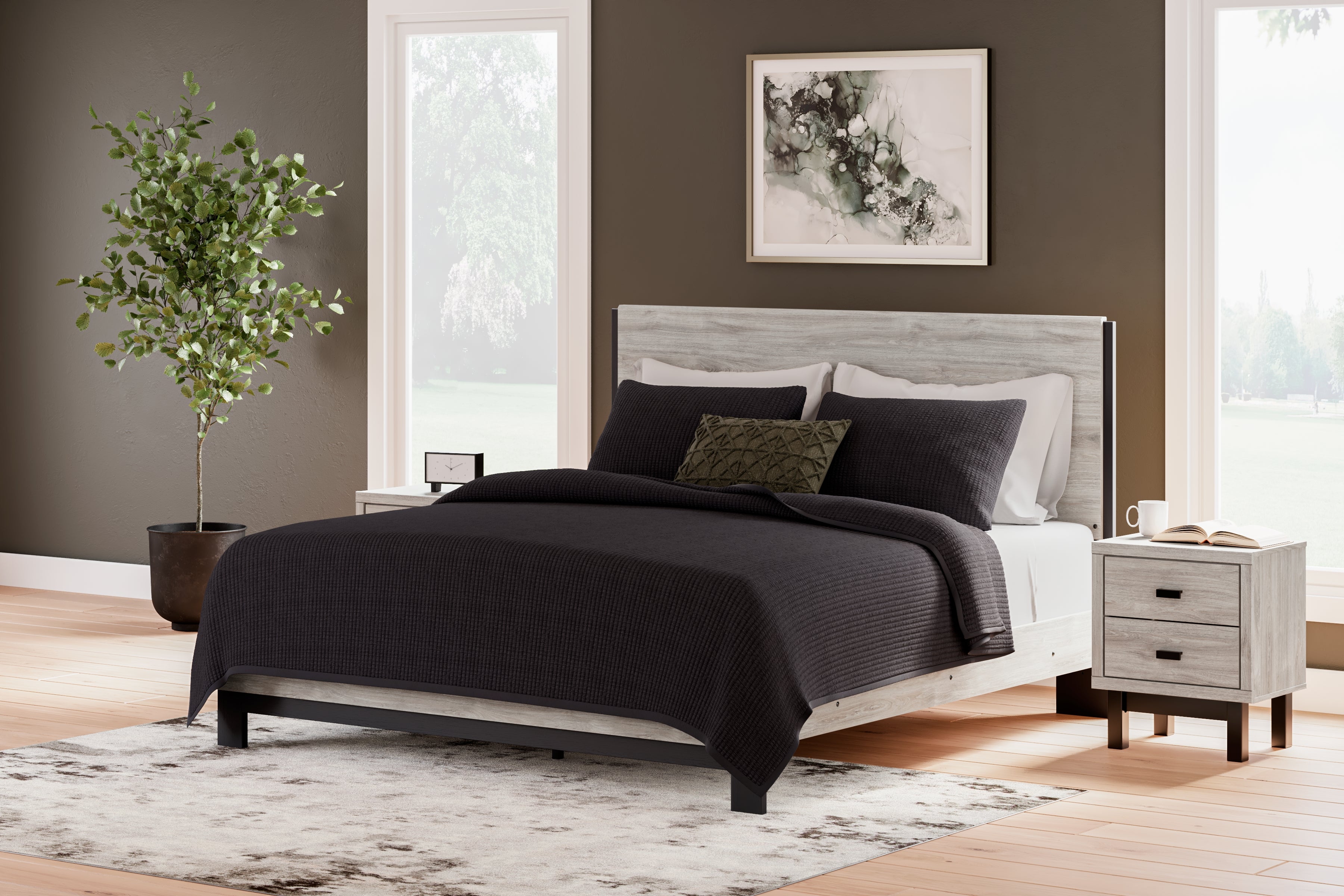 Leasing Furniture - Ashley Furniture - Vessalli Bedroom - King Panel Bed / Gray - B1036B7