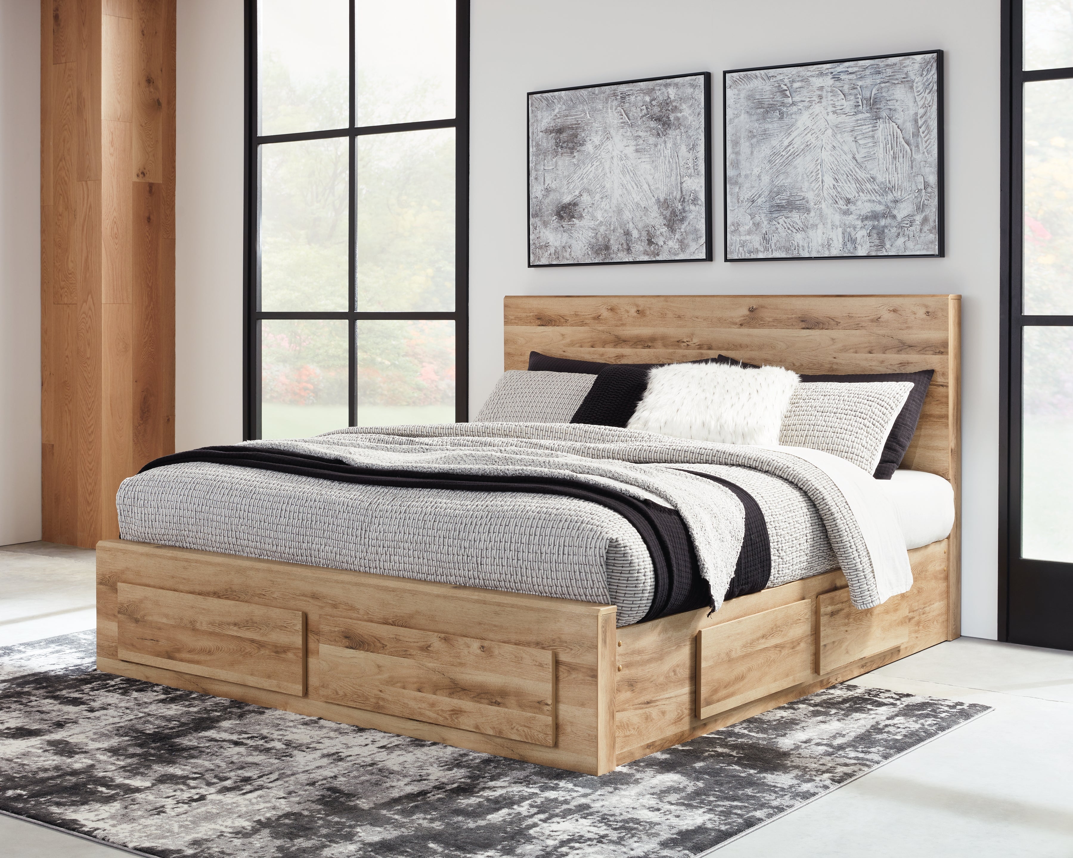 Leasing Furniture - Ashley Furniture - Hyanna Bedroom - King Panel Storage Bed with 2 Under Bed Storage Drawers / Tan Brown - B1050B13