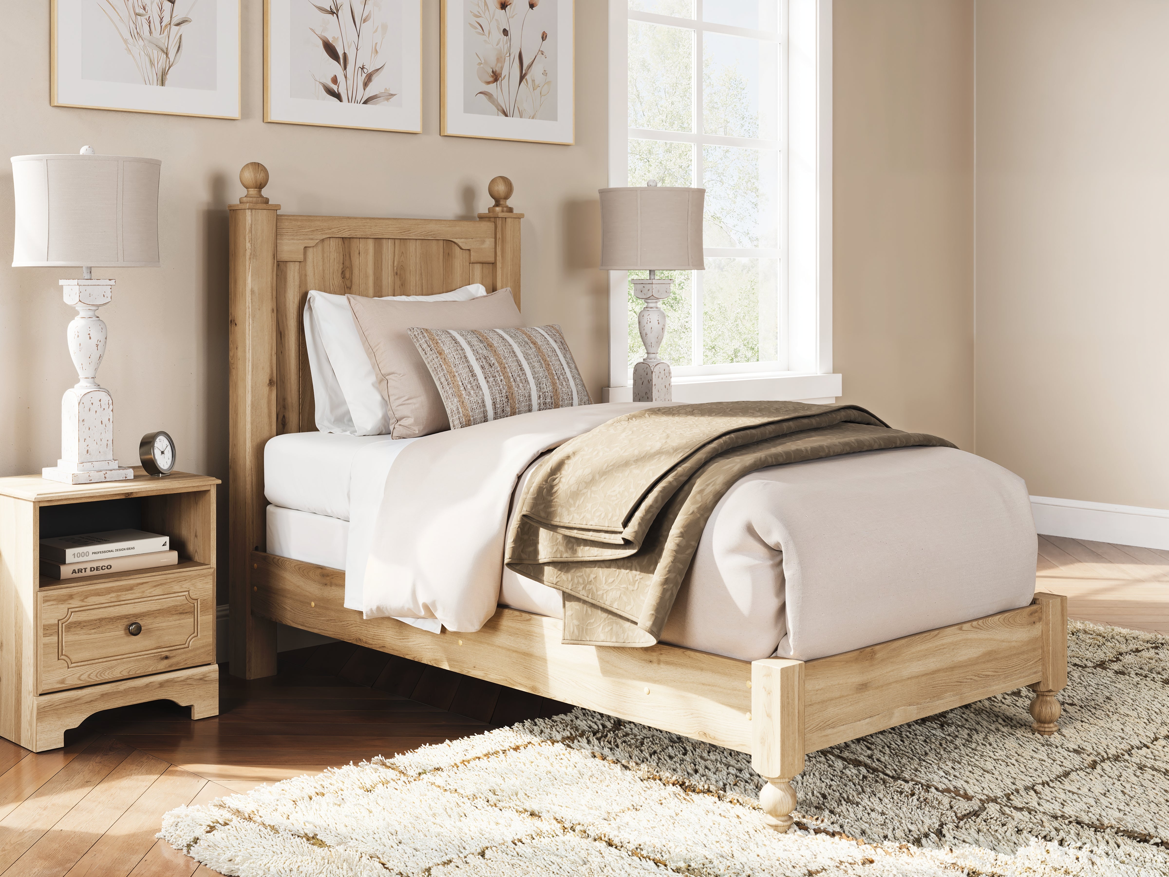 Leasing Furniture - Ashley Furniture - Aleaport Bedroom - Twin Panel Bed / Warm Brown - PCB1075B2