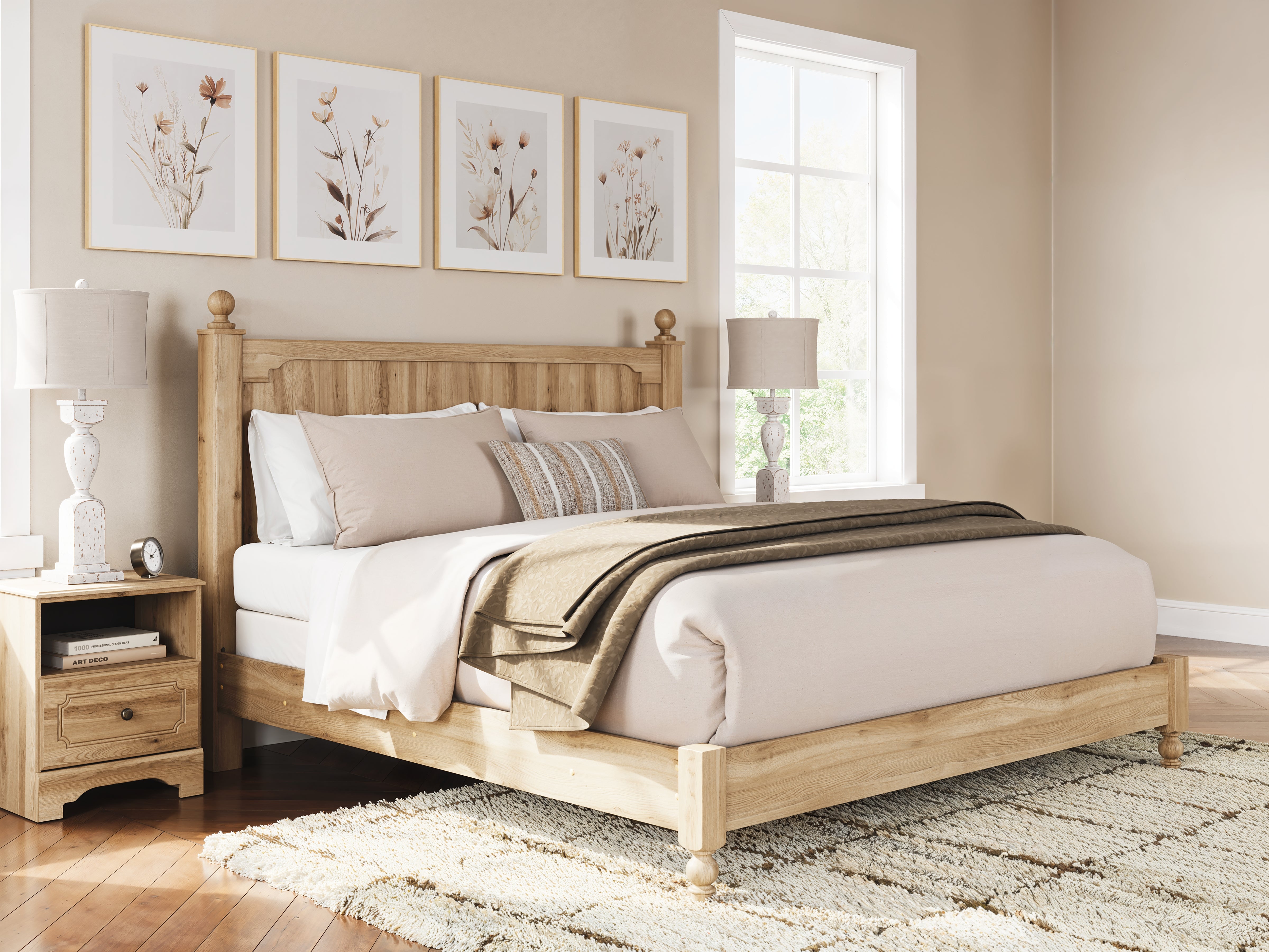 Leasing Furniture - Ashley Furniture - Aleaport Bedroom - King Panel Bed / Warm Brown - PCB1075B8