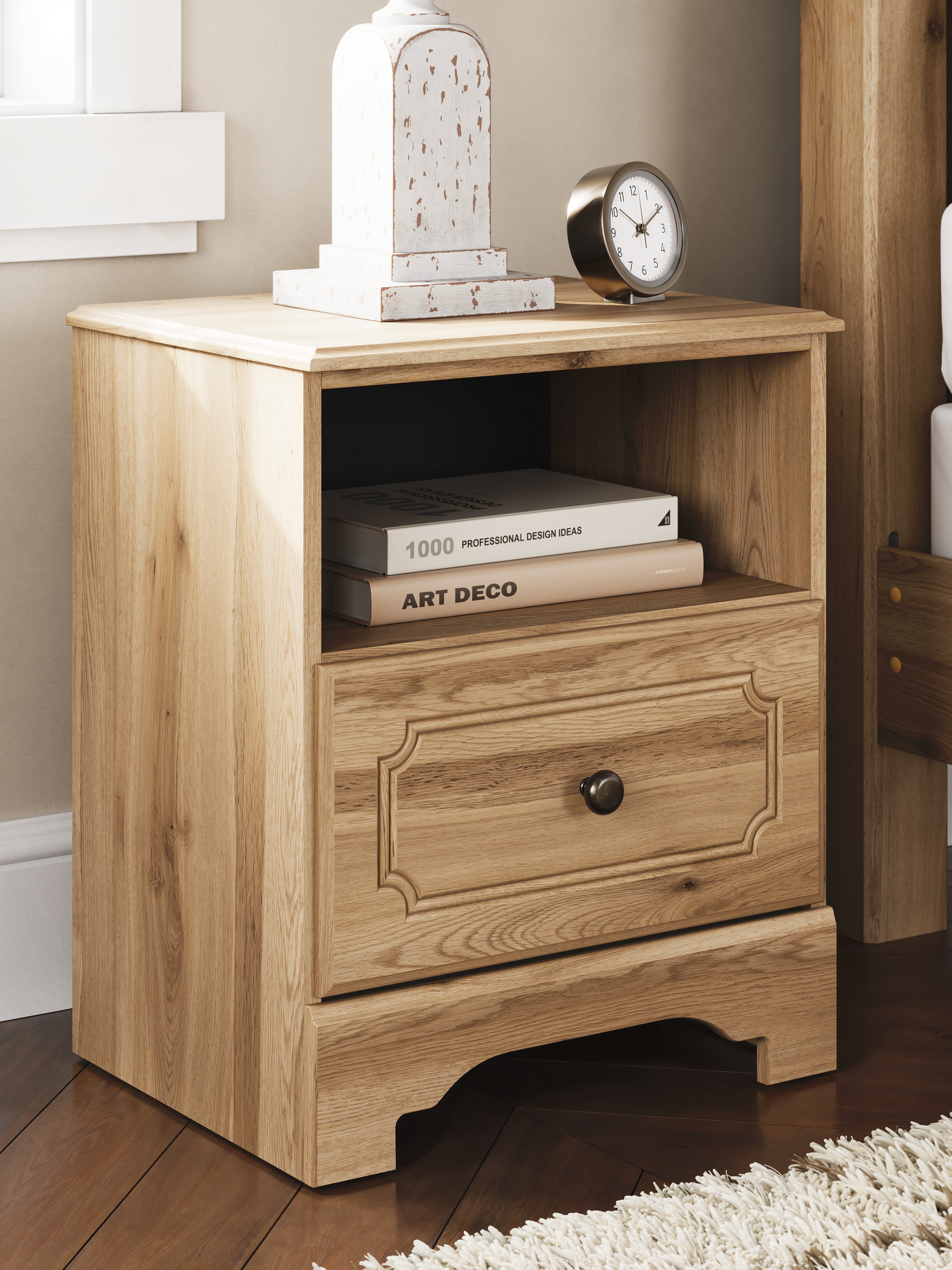 Leasing Furniture - Ashley Furniture - Aleaport Bedroom - One Drawer Night Stand / Warm Brown - PCB1075-91