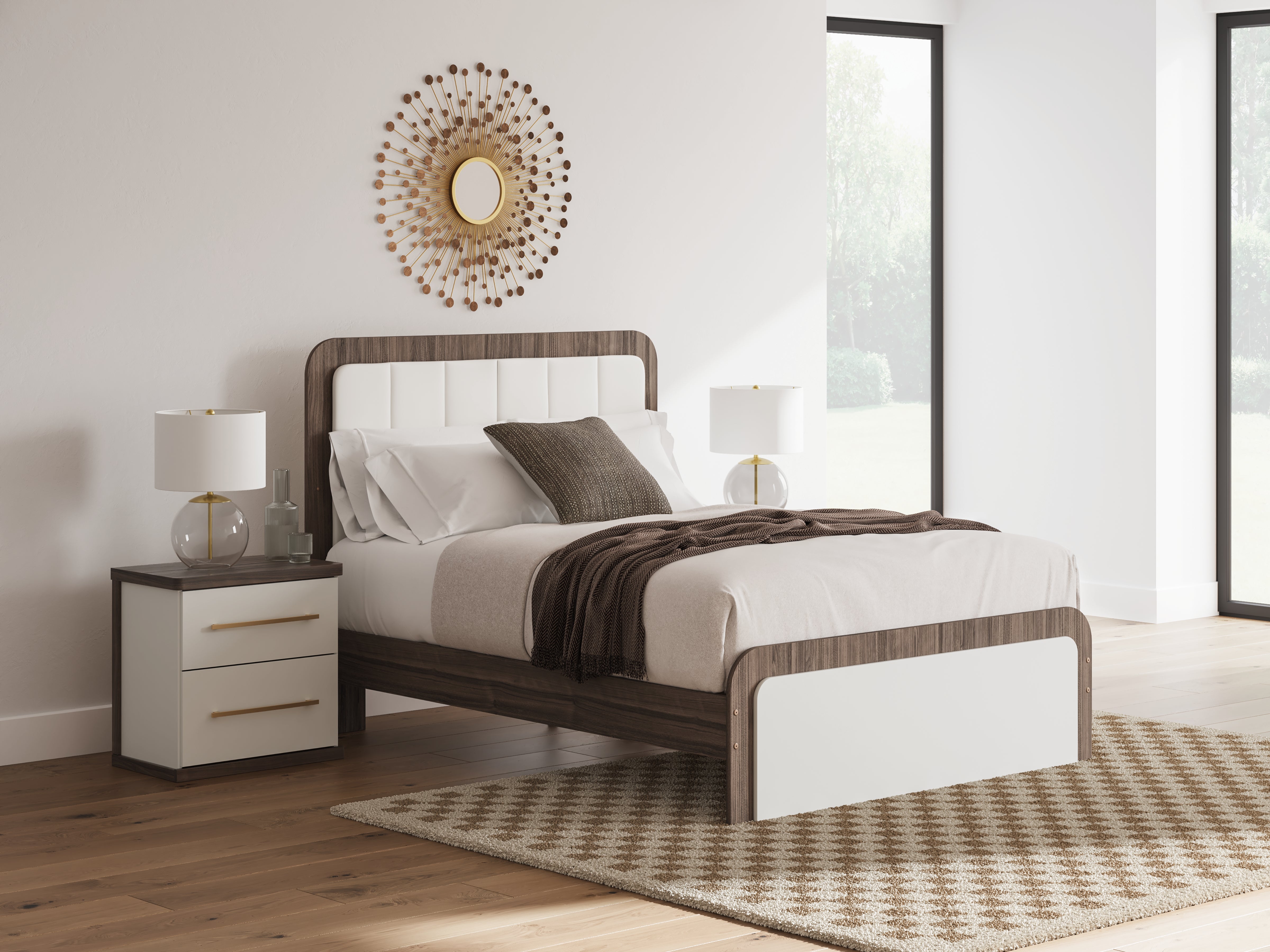 Leasing Furniture - Ashley Furniture - Kendanport Bedroom - Queen Upholstered Bed / White/Brown - PCB1108B7