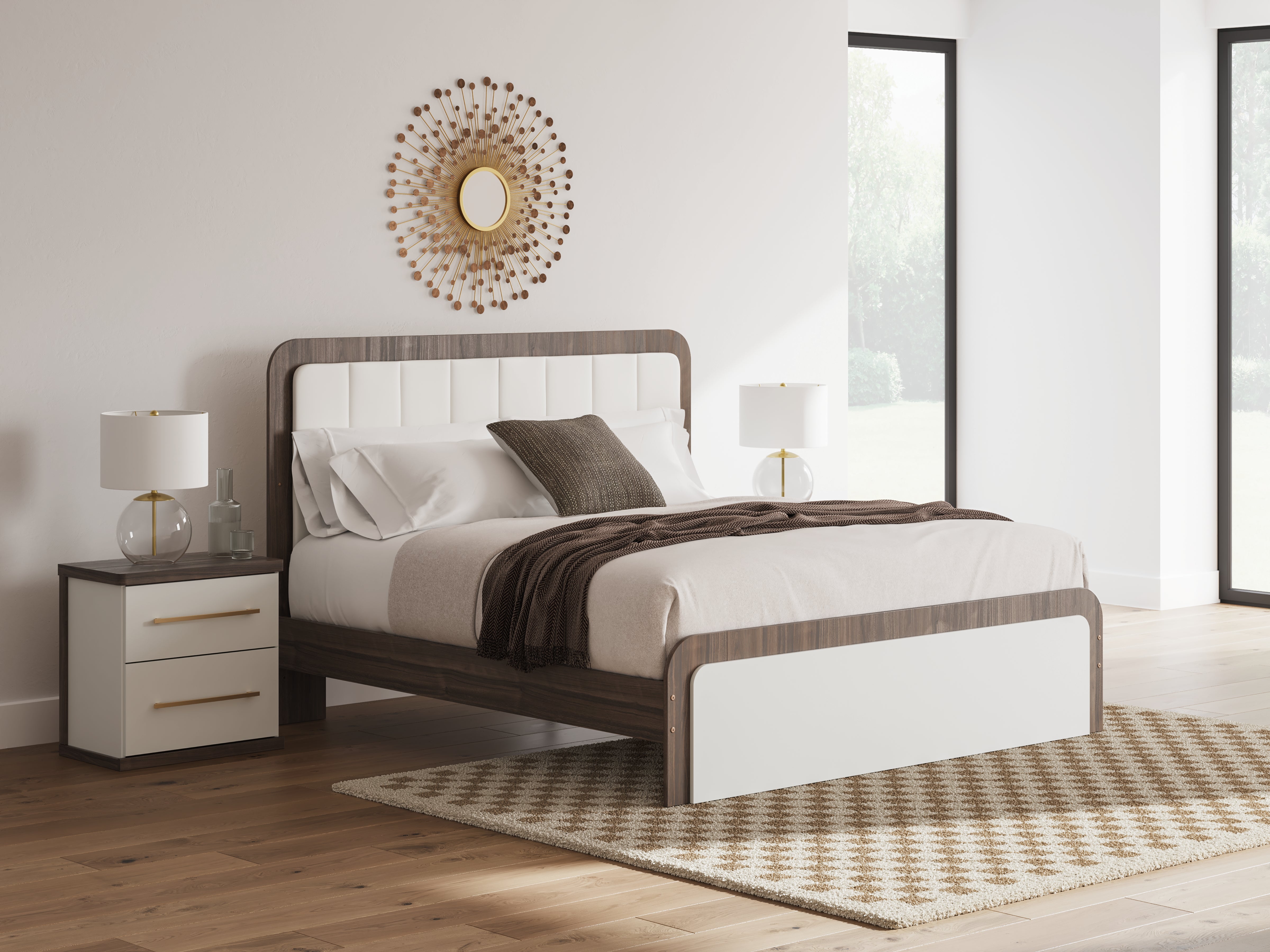 Leasing Furniture - Ashley Furniture - Kendanport Bedroom - King Upholstered Bed / White/Brown - PCB1108B8