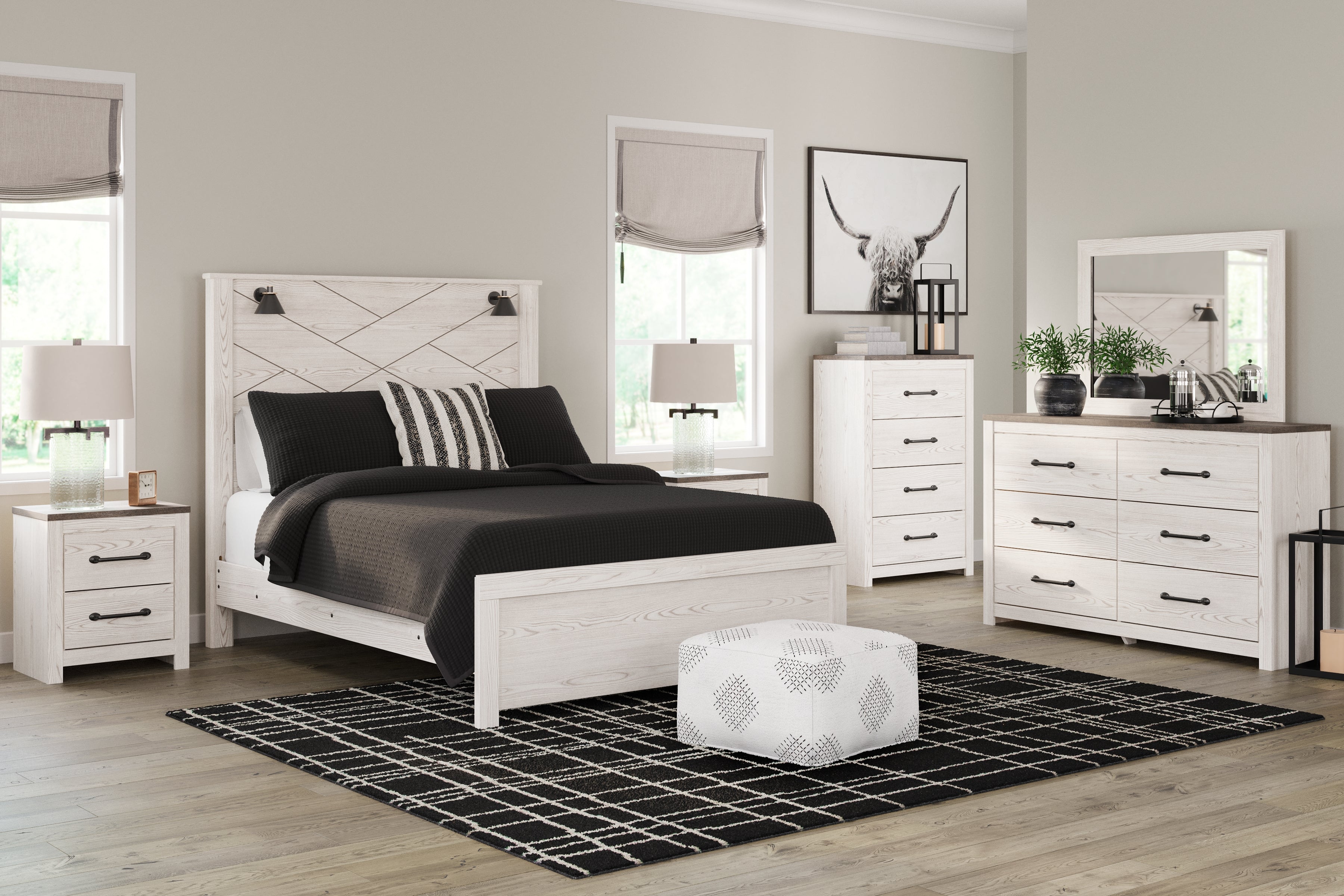 Leasing Furniture - Ashley Furniture - Gerridan Bedroom - Dresser and Mirror / White/Gray - B1190B1