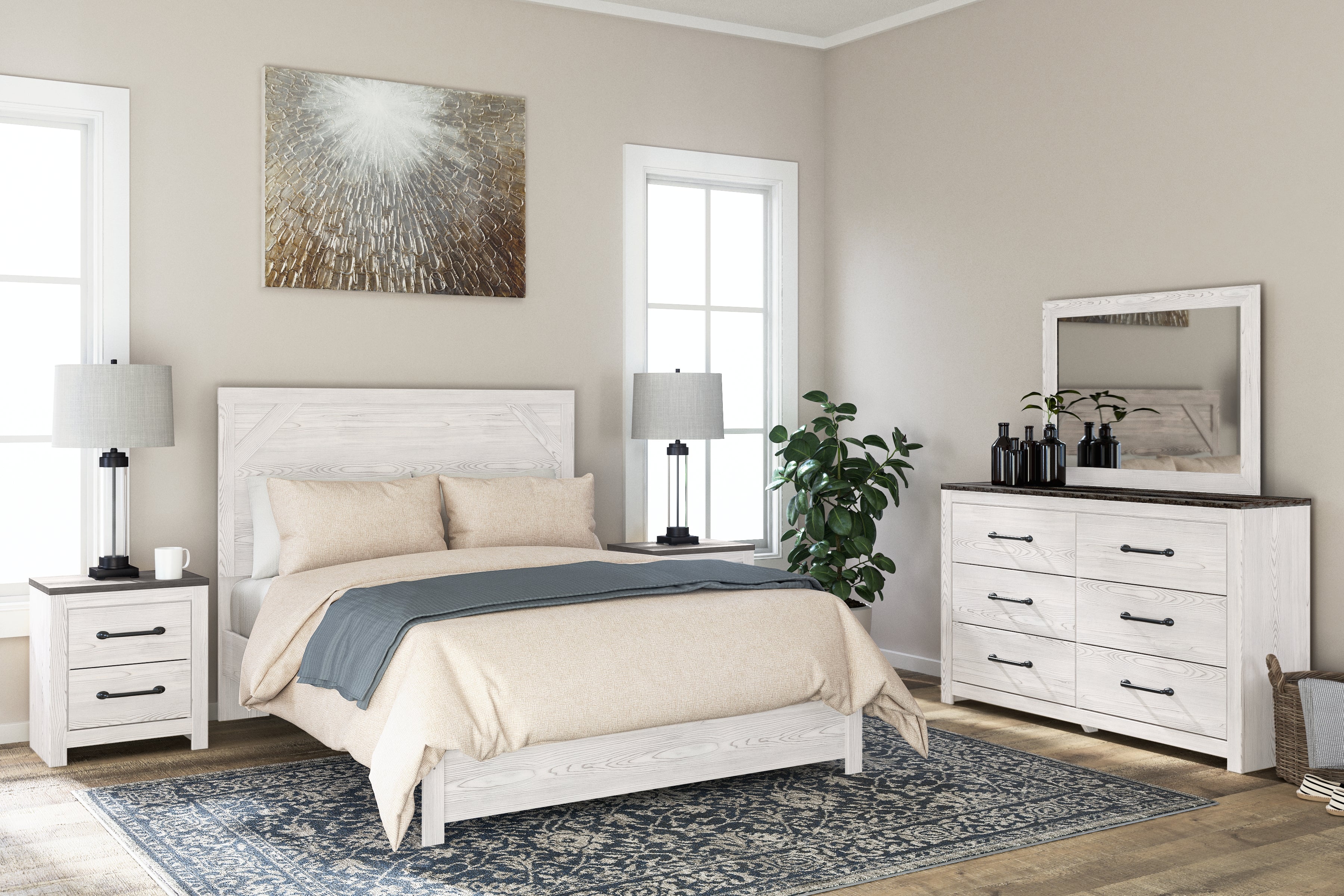 Leasing Furniture - Ashley Furniture - Gerridan Bedroom - Two Drawer Night Stand / White/Gray - B1190-92