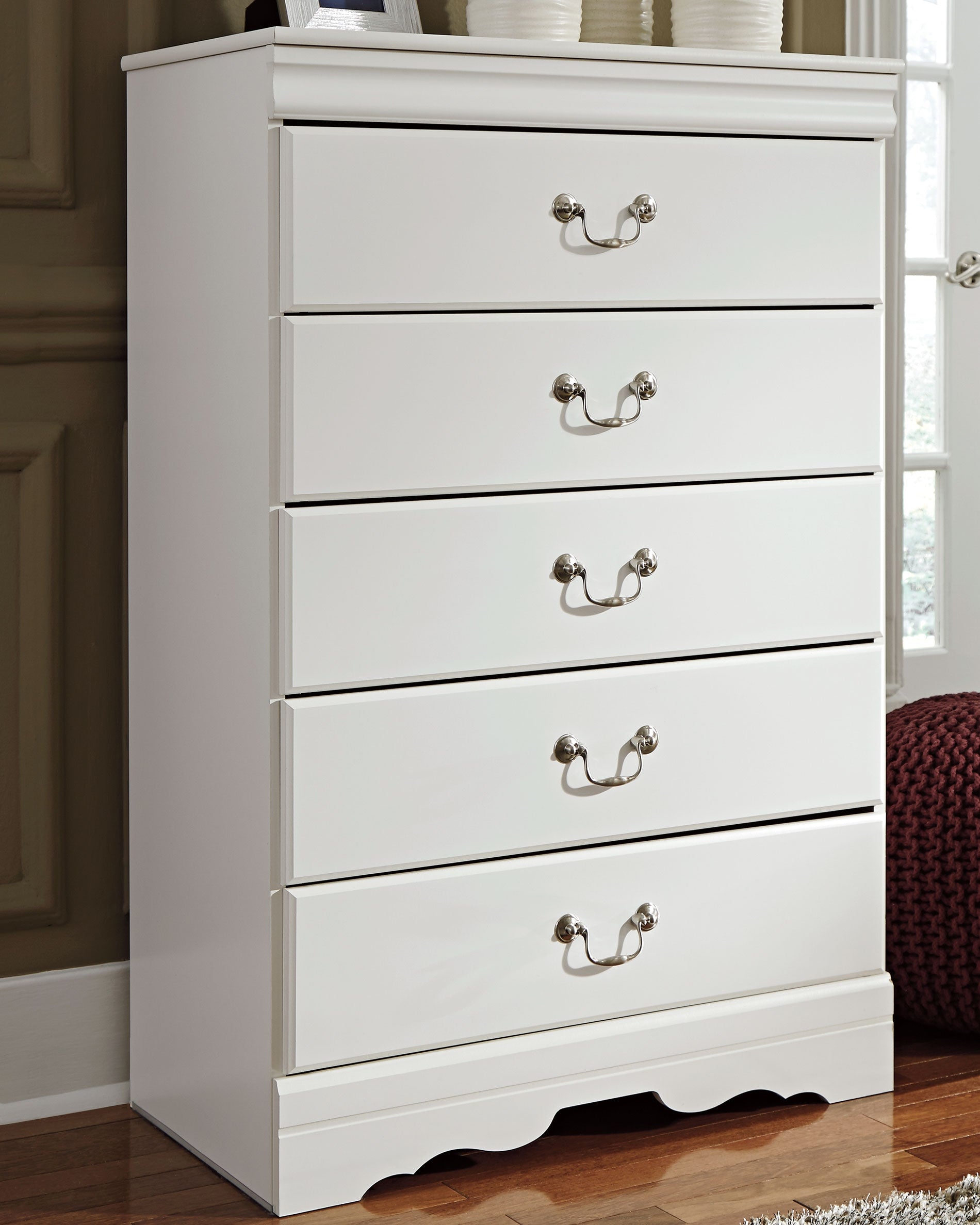 Leasing Furniture - Ashley Furniture - Anarasia Bedroom - Five Drawer Chest / White - B129-46