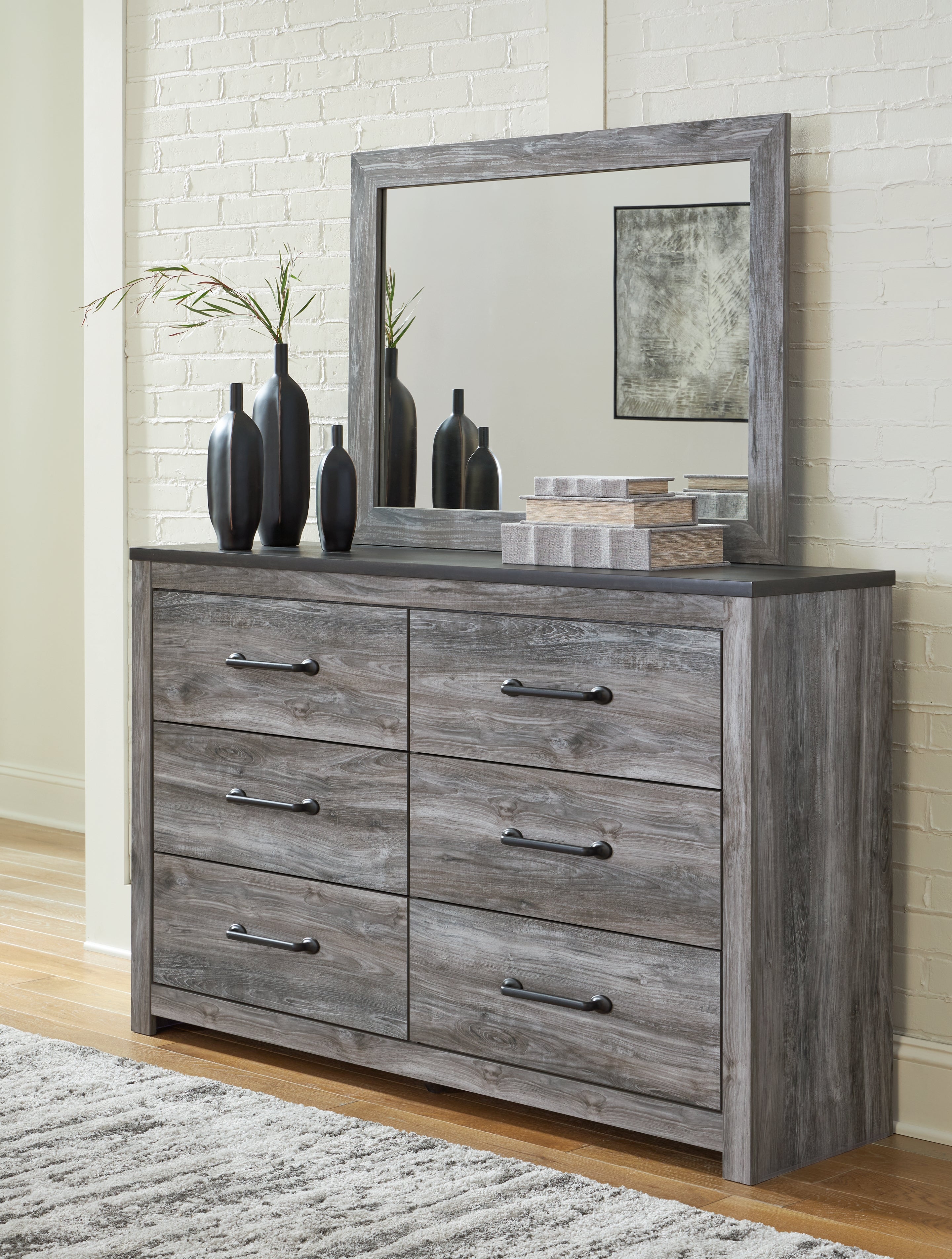 Leasing Furniture - Ashley Furniture - Bronyan Bedroom - Dresser and Mirror / Dark Gray - B1290B1