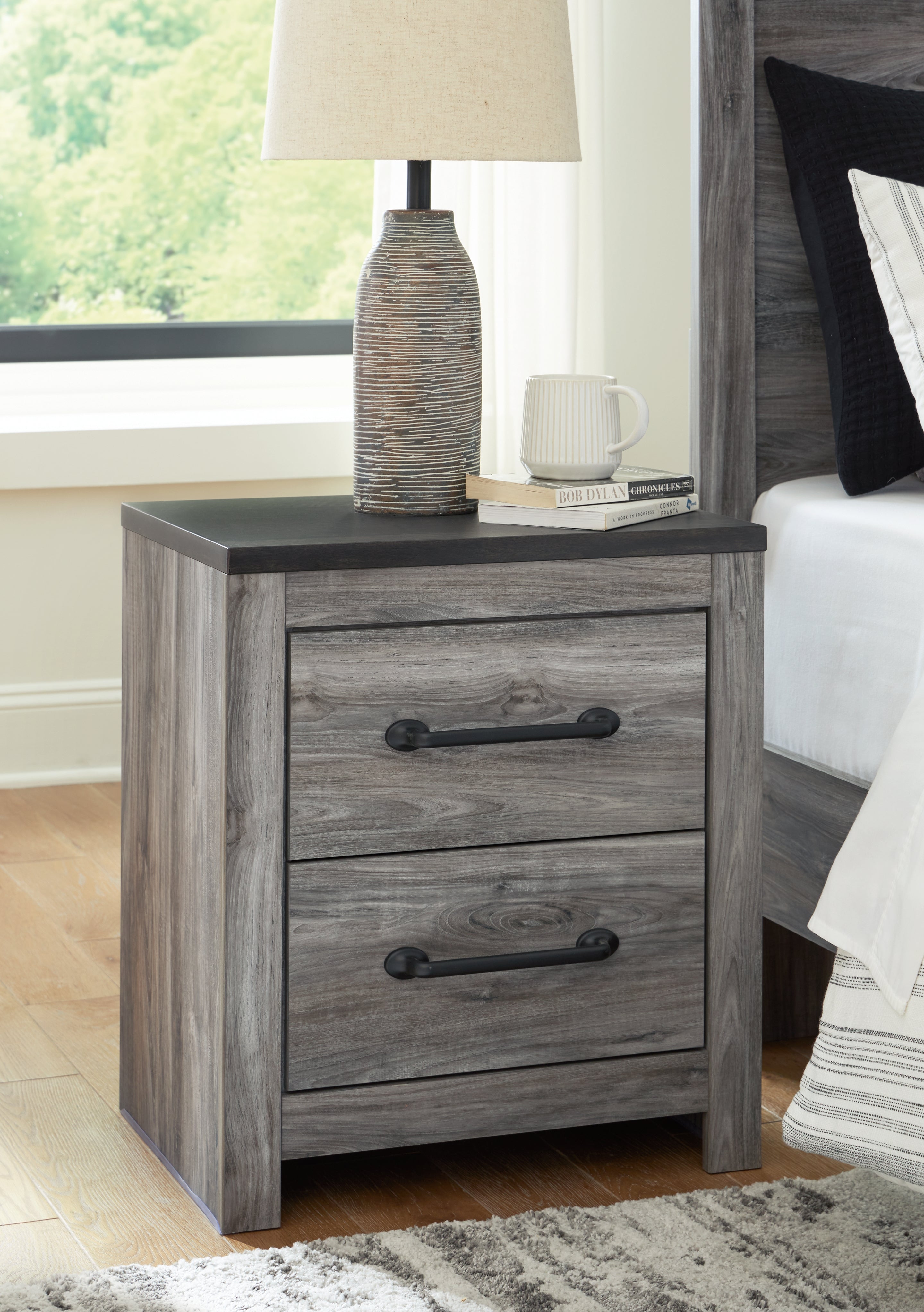 Leasing Furniture - Ashley Furniture - Bronyan Bedroom - Two Drawer Night Stand / Dark Gray - B1290-92