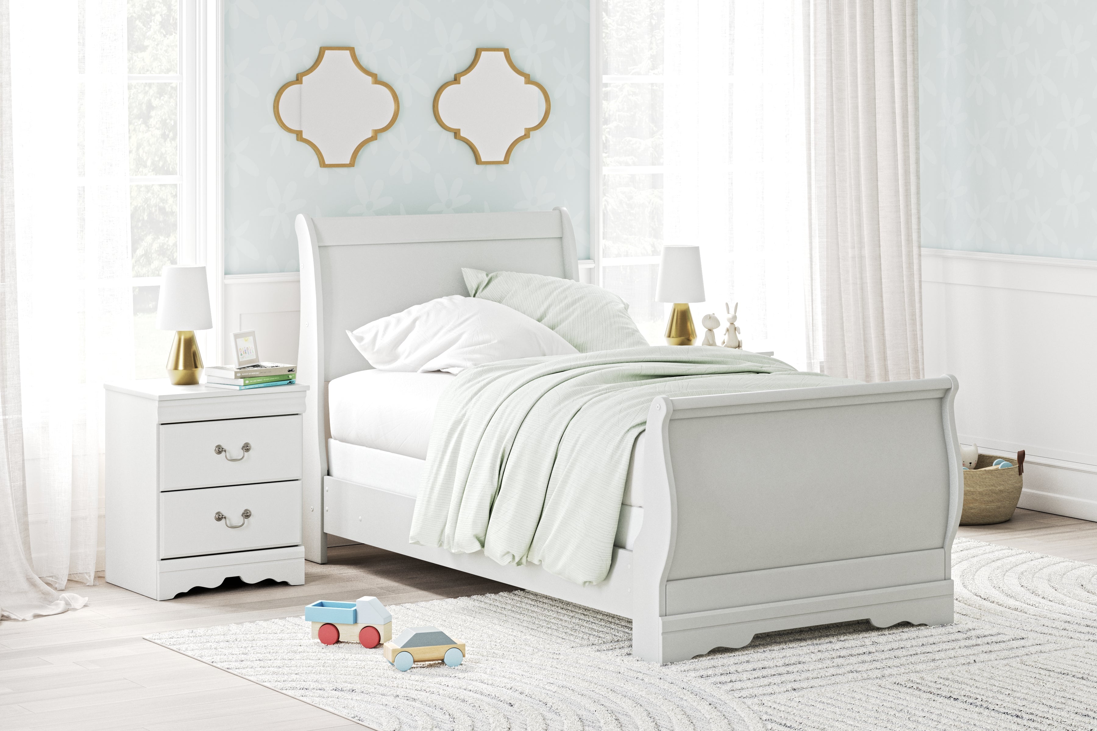 Leasing Furniture - Ashley Furniture - Anarasia Bedroom - Twin Sleigh Bed / White - B129B1