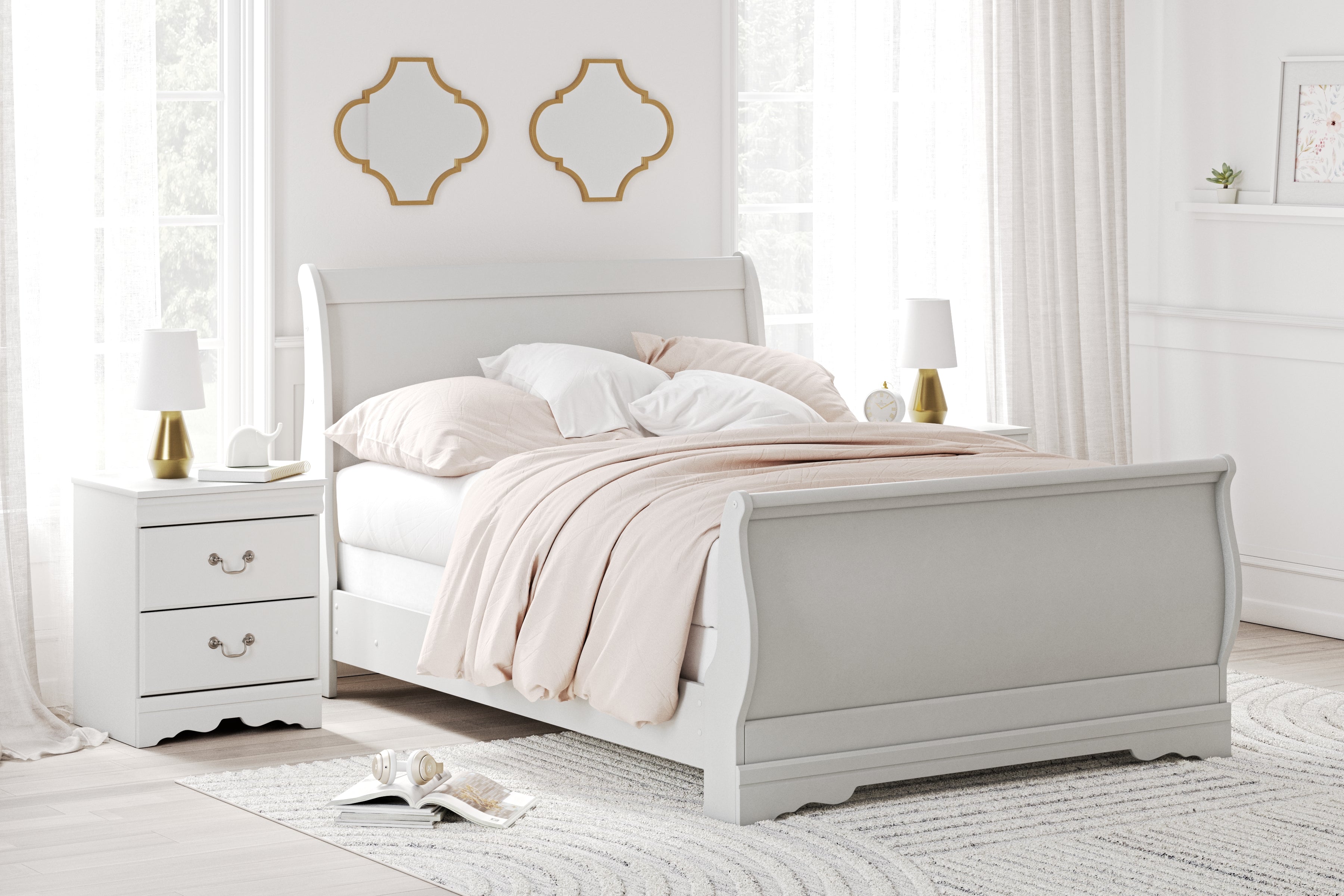 Leasing Furniture - Ashley Furniture - Anarasia Bedroom - Full Sleigh Bed / White - B129B2
