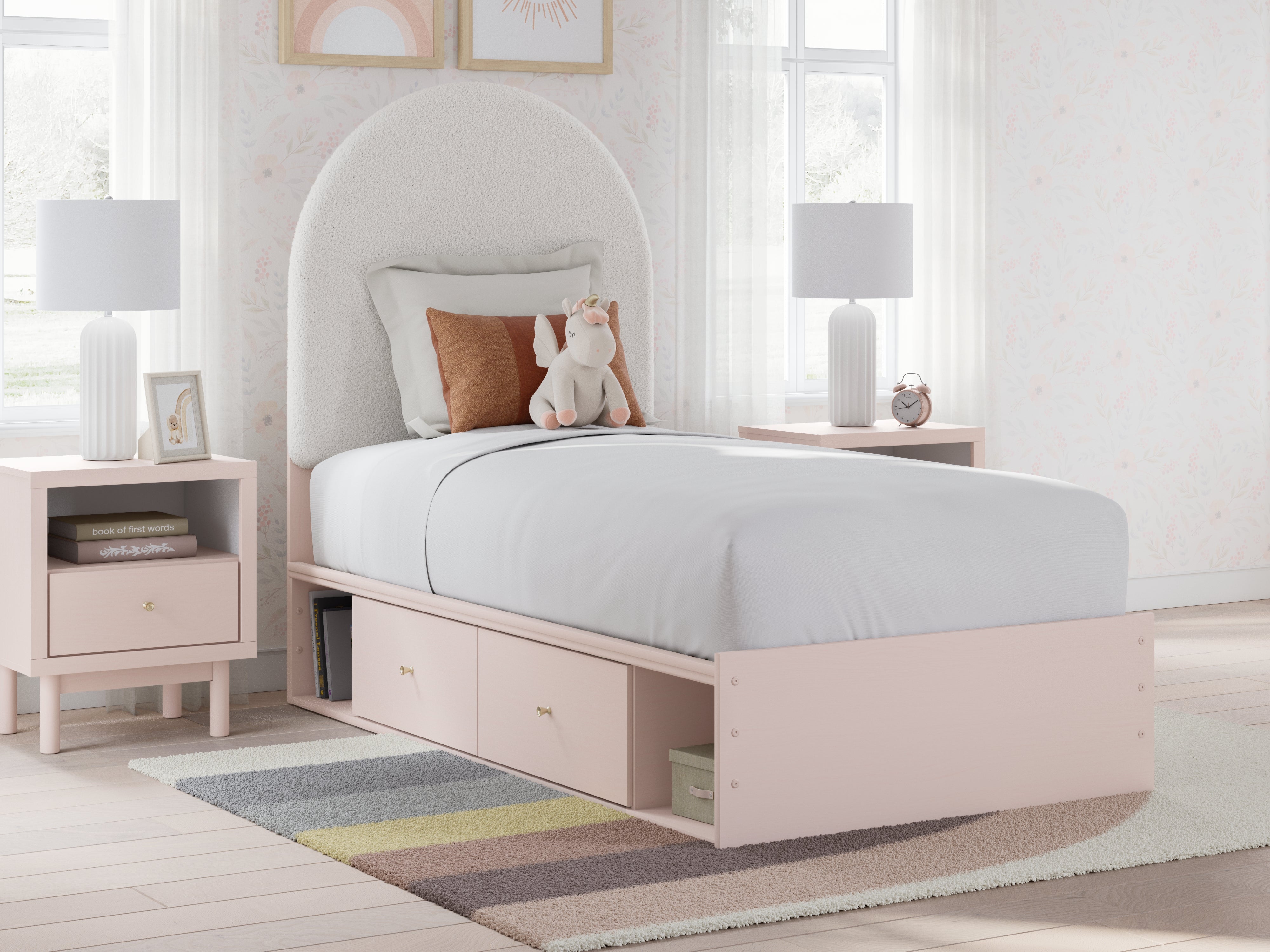 Leasing Furniture - Ashley Furniture - Wistenpine Bedroom - Twin Upholstered Panel Bed with Storage / Blush - B1323B12