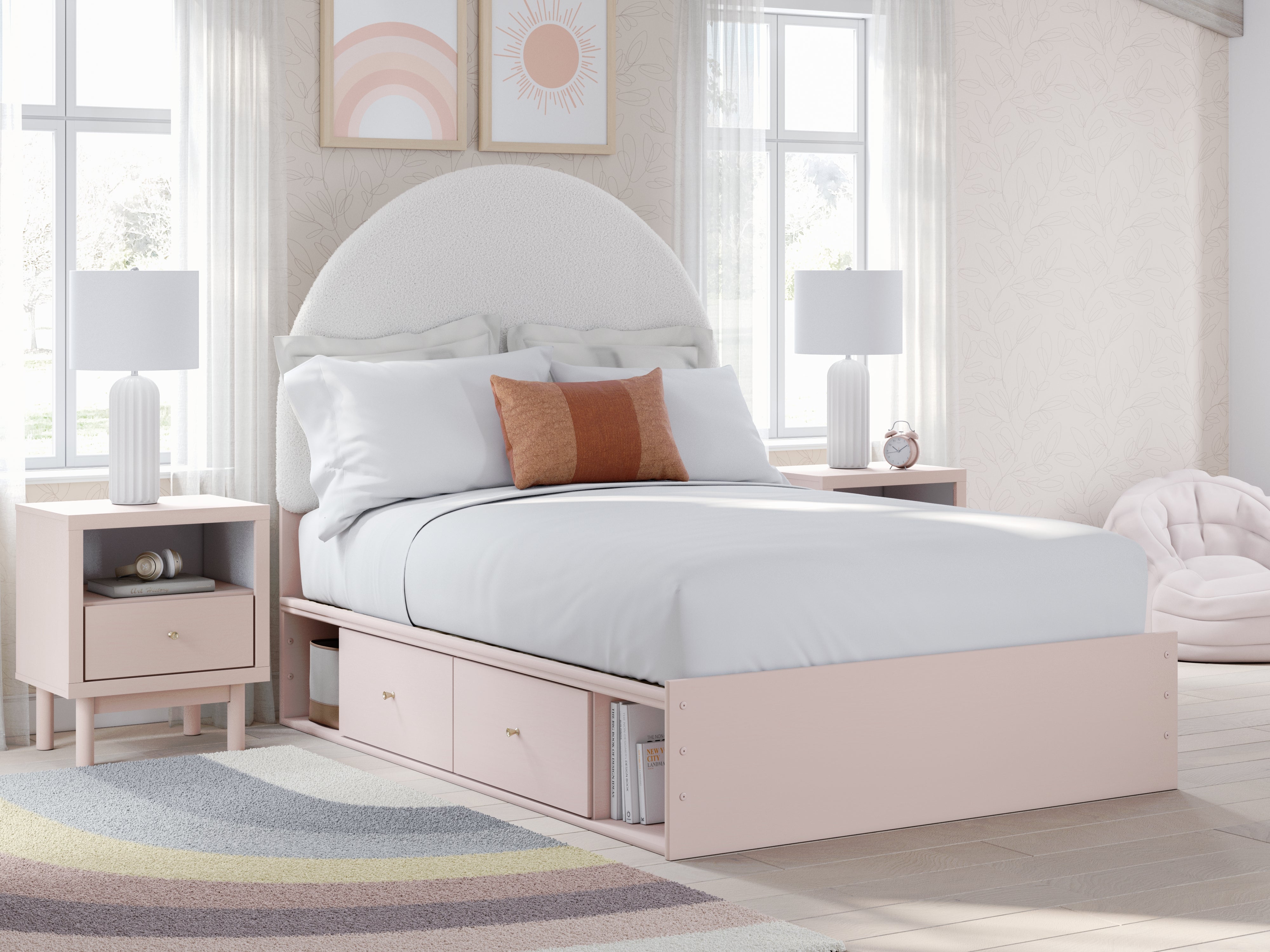 Leasing Furniture - Ashley Furniture - Wistenpine Bedroom - Full Upholstered Panel Bed with Storage / Blush - B1323B13
