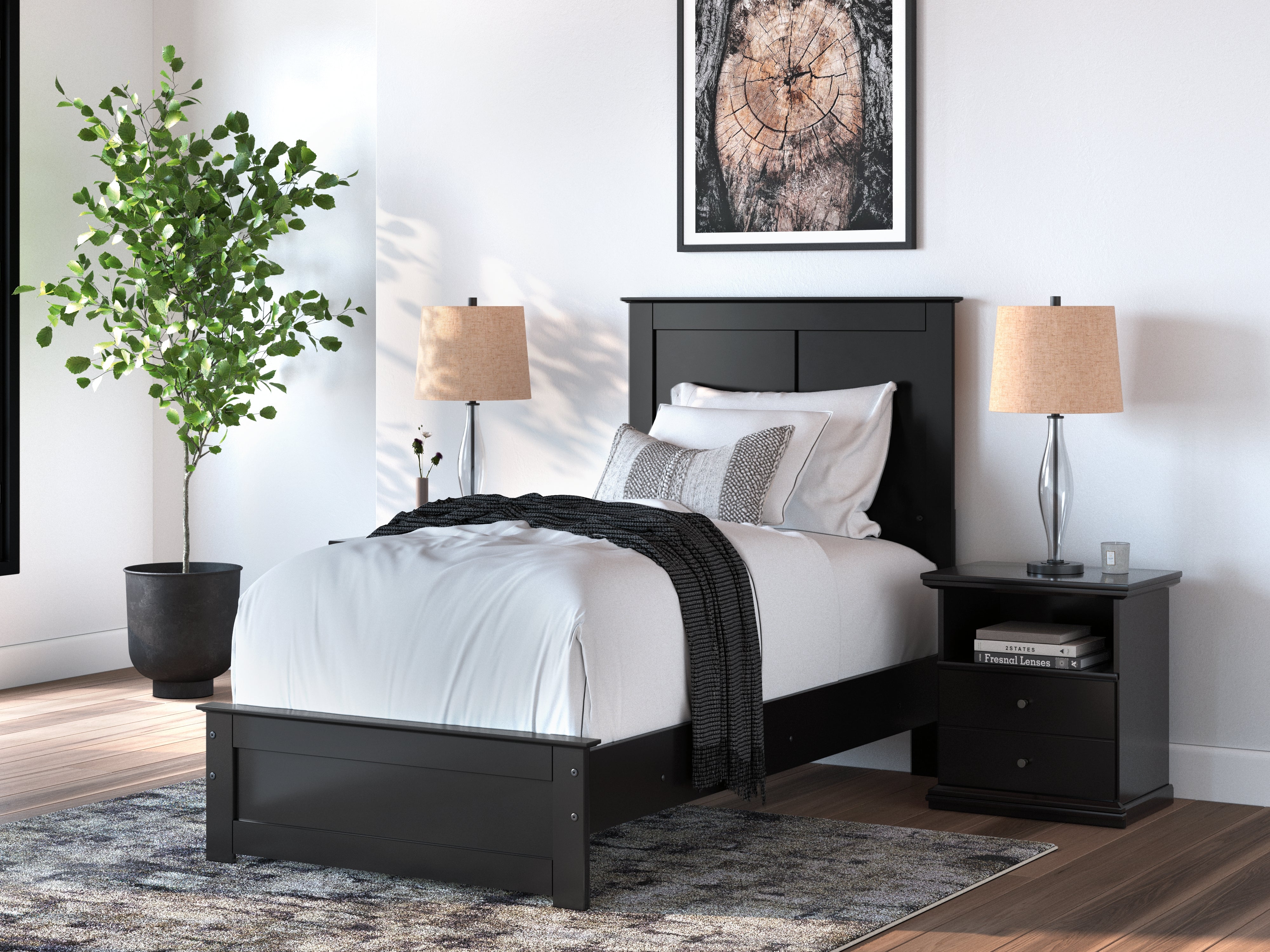 Leasing Furniture - Ashley Furniture - Maribel Bedroom - Twin Panel Bed / Black - B138B51