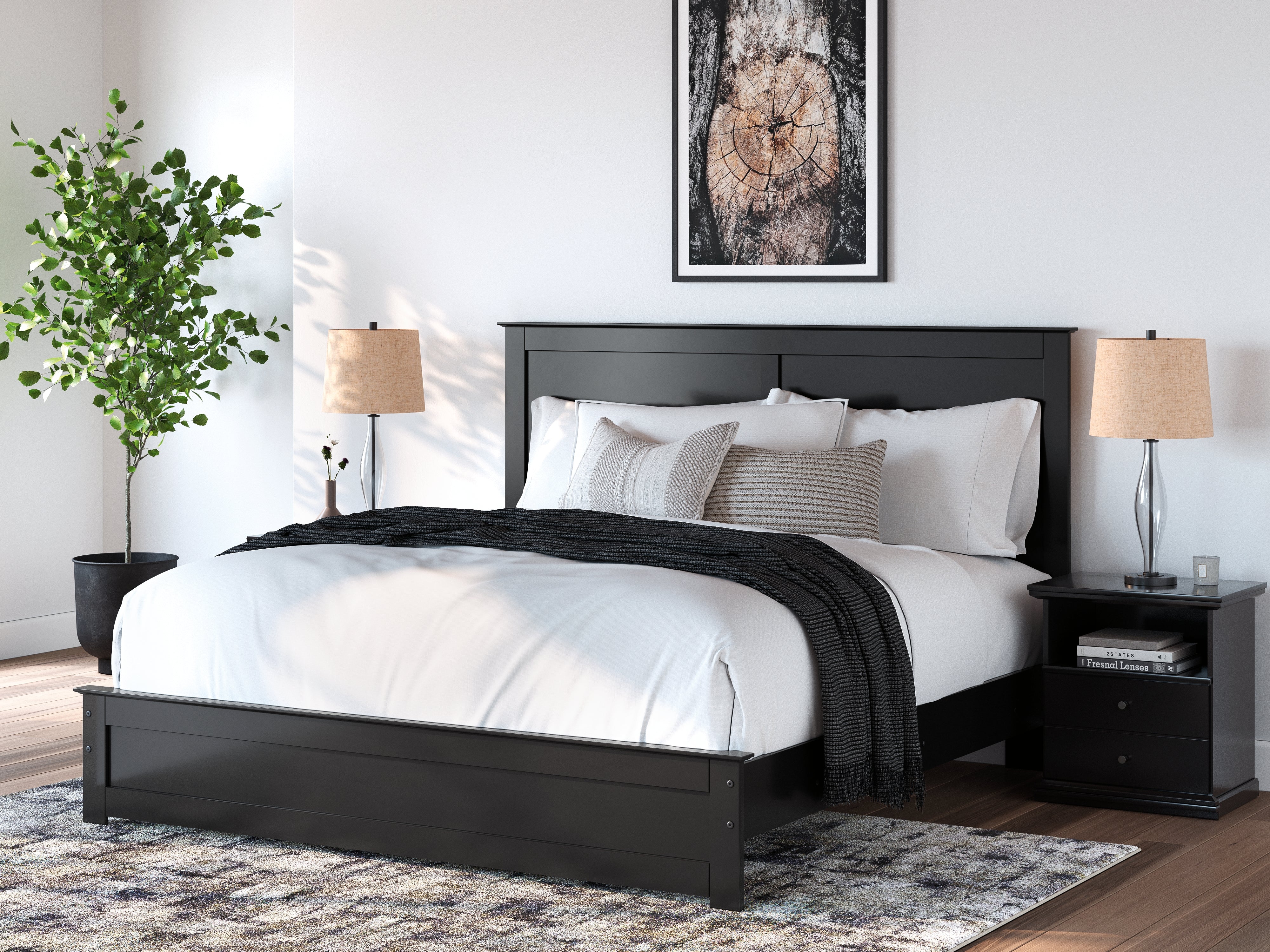 Leasing Furniture - Ashley Furniture - Maribel Bedroom - King Panel Bed / Black - B138B57