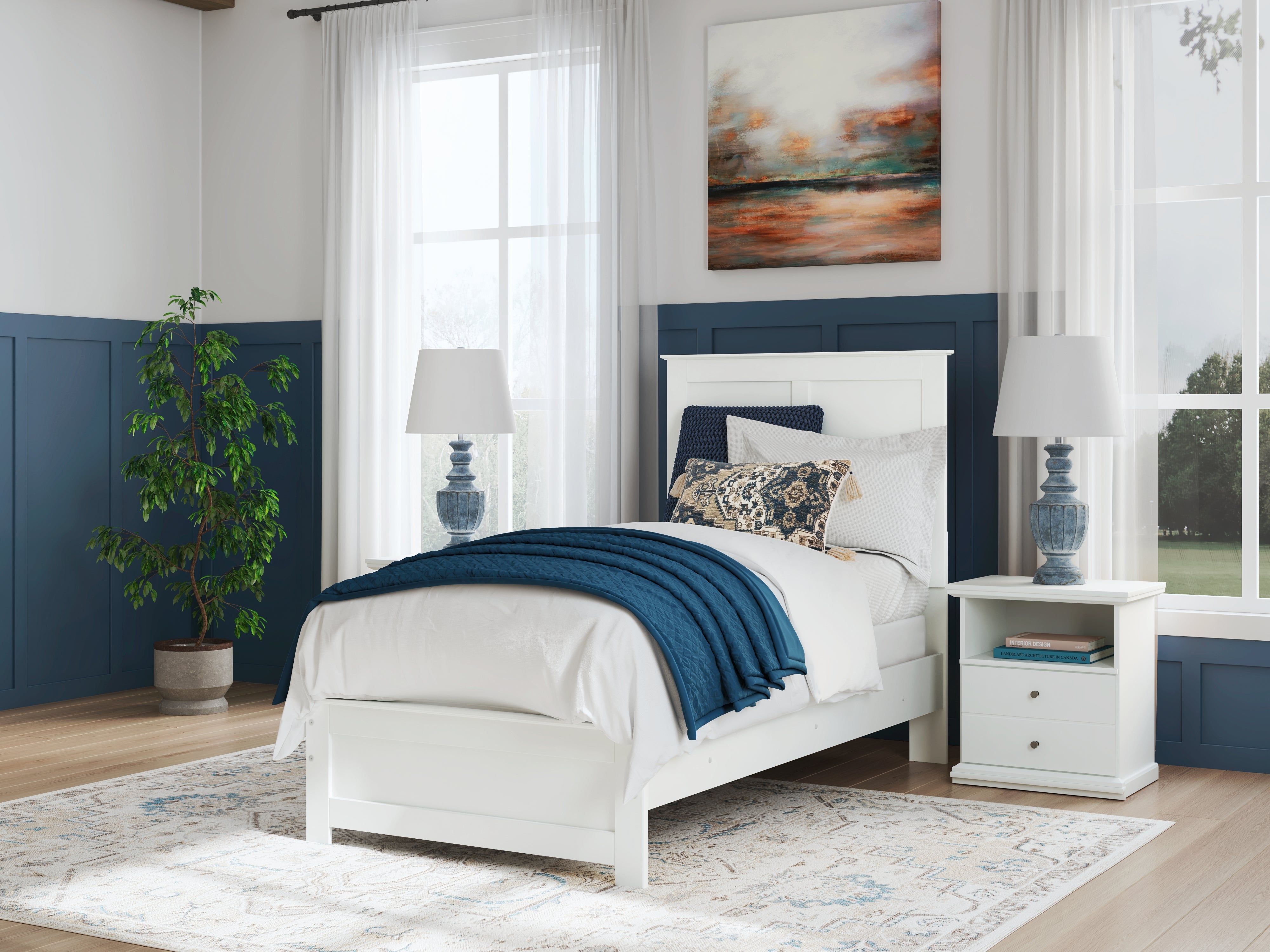 Leasing Furniture - Ashley Furniture - Bostwick Shoals Bedroom - Twin Panel Bed / White - B139B41