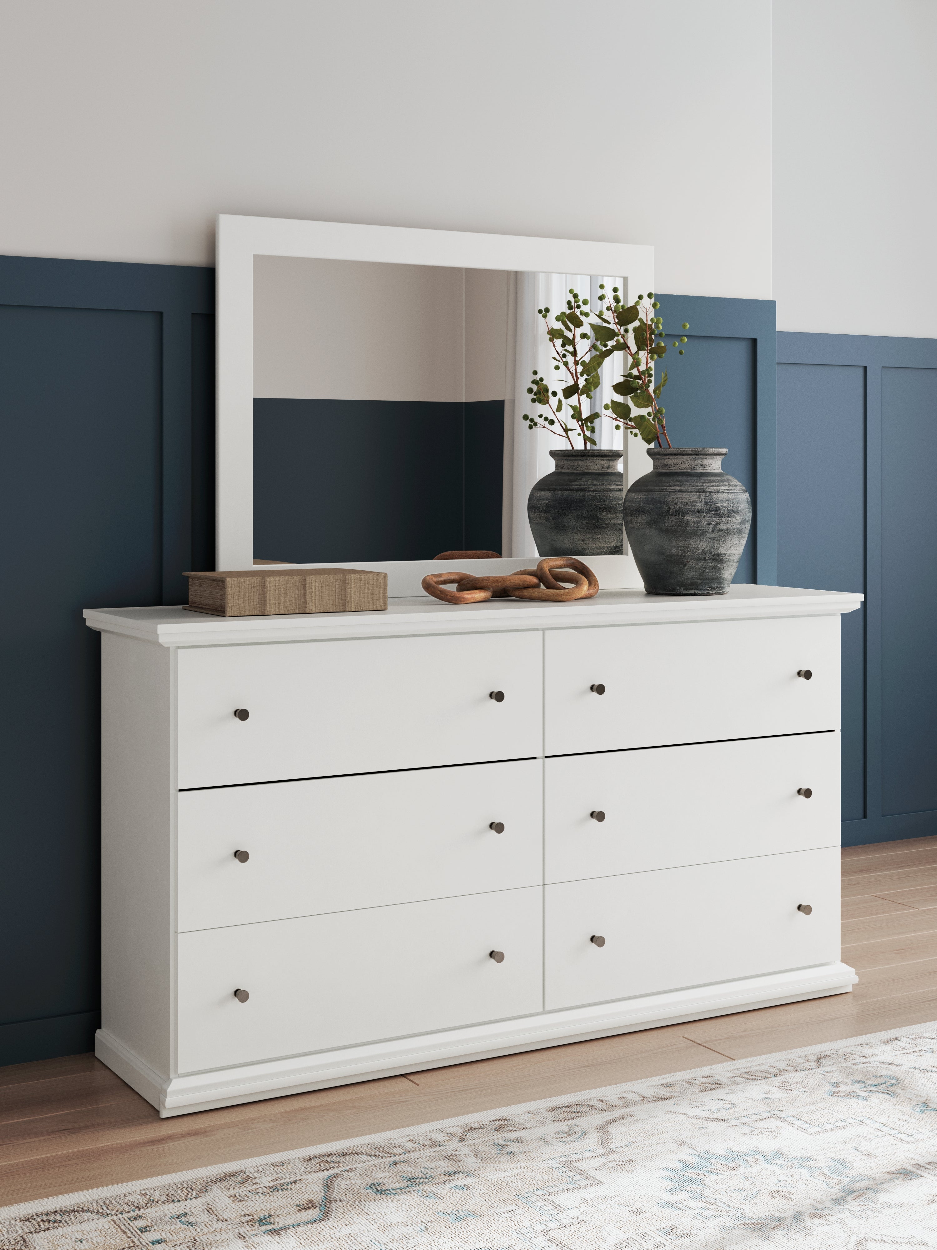 Leasing Furniture - Ashley Furniture - Bostwick Shoals Bedroom - Dresser and Mirror / White - B139B40