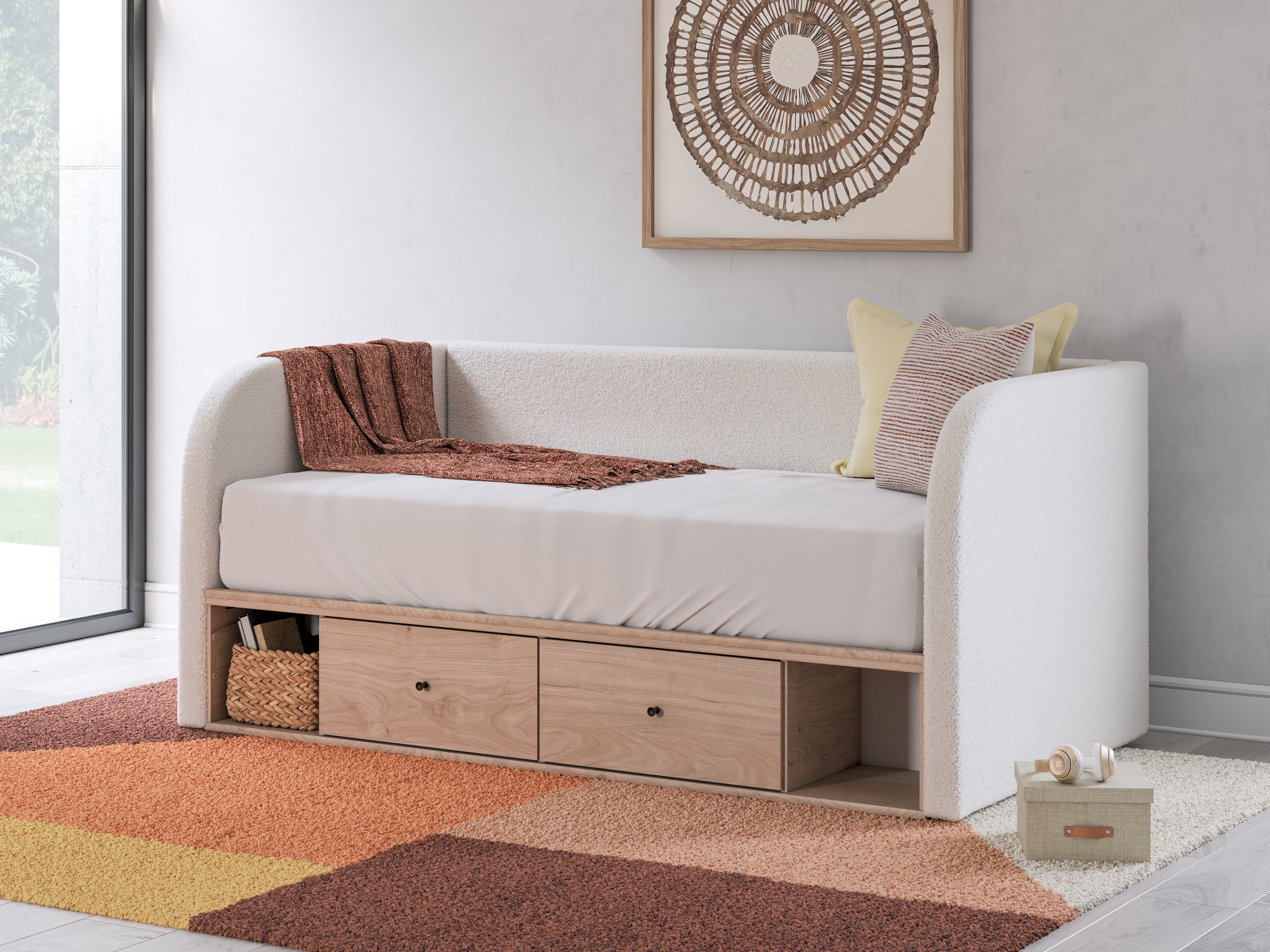 Leasing Furniture - Ashley Furniture - Arloster Bedroom - Twin Upholstered Day Bed with Storage / Tan/White - PCB1566B9