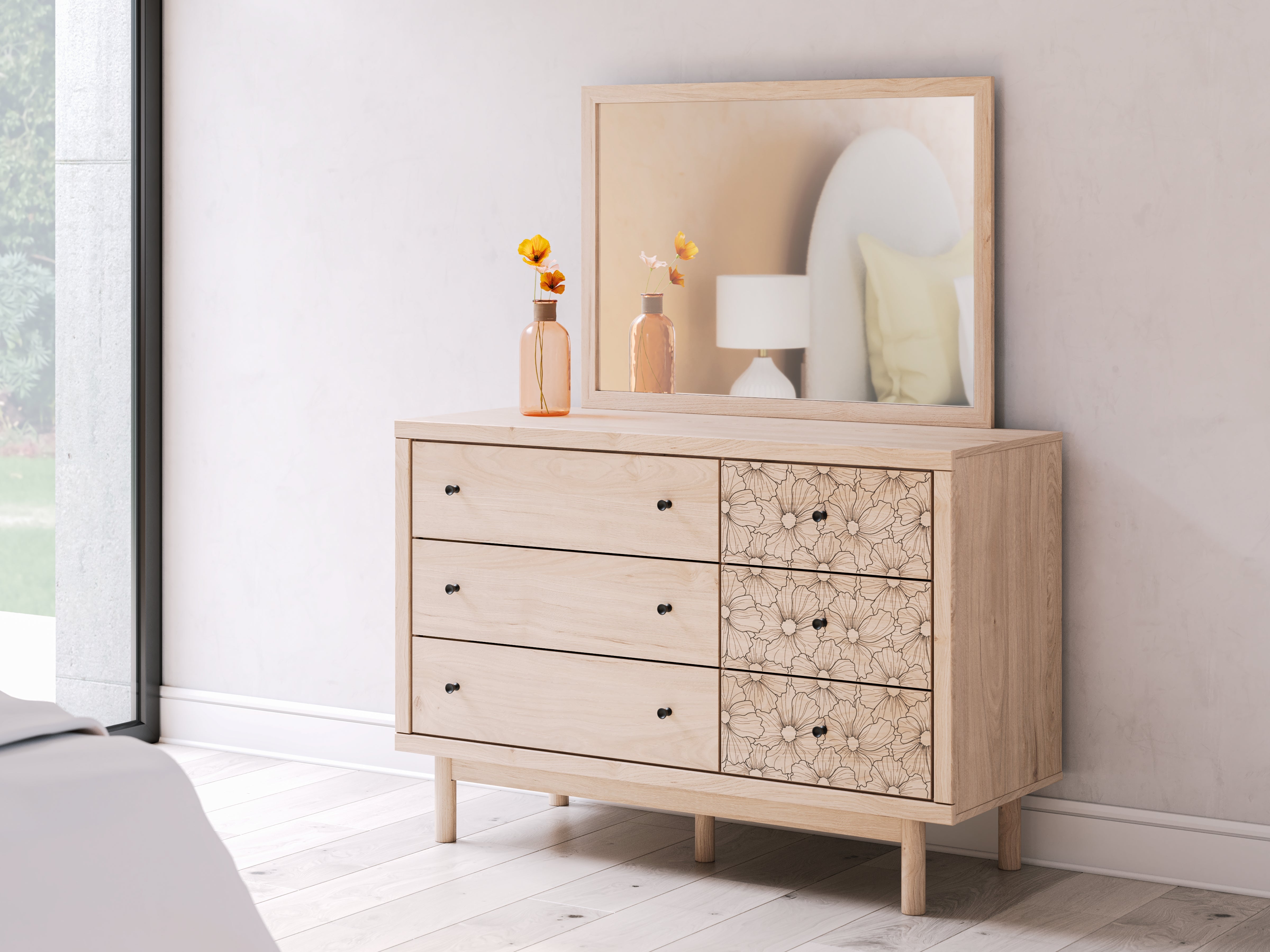 Leasing Furniture - Ashley Furniture - Arloster Bedroom - Dresser and Mirror / Tan - PCB1566B1