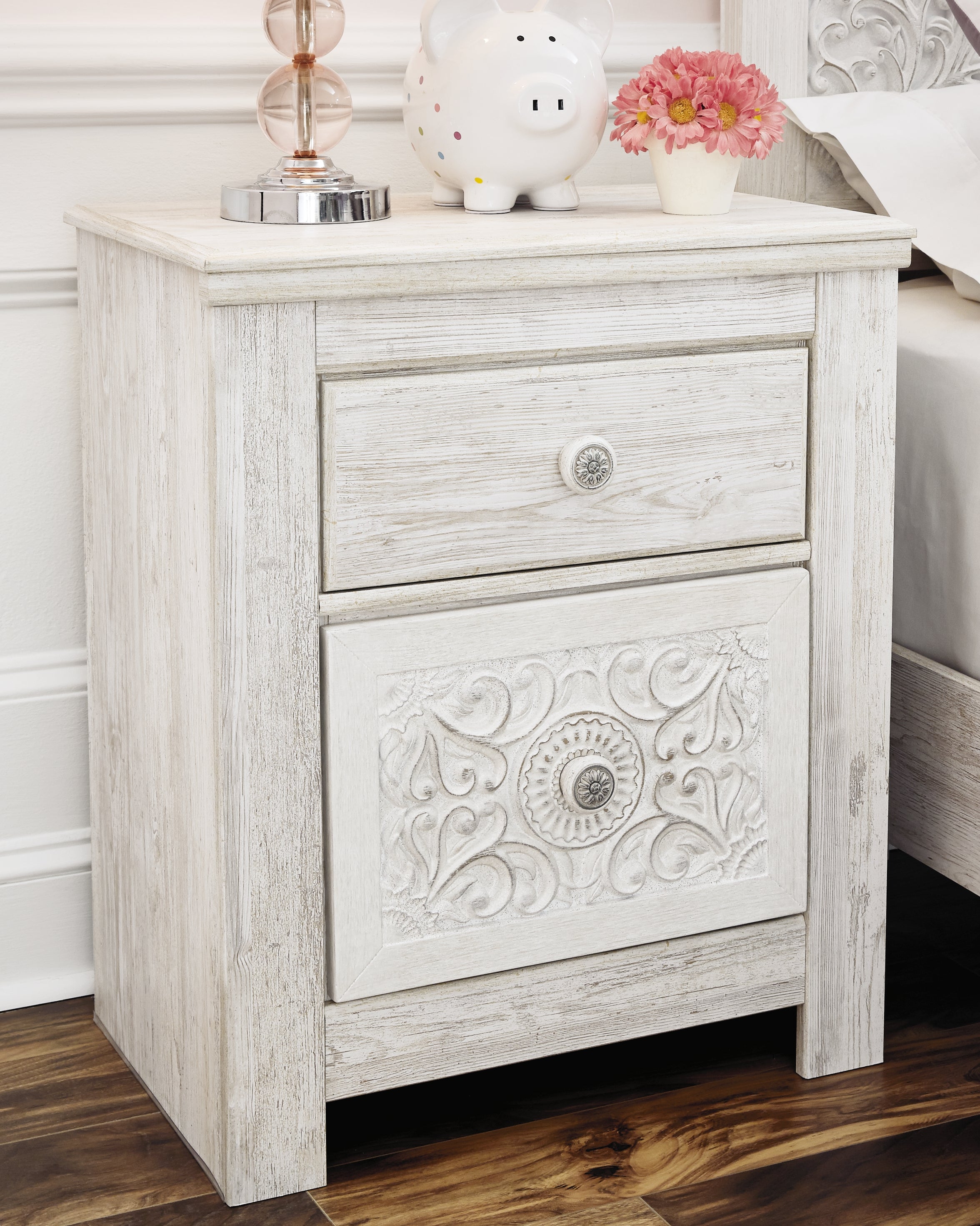 Leasing Furniture - Ashley Furniture - Paxberry Bedroom - Two Drawer Night Stand / Whitewash - B181-92