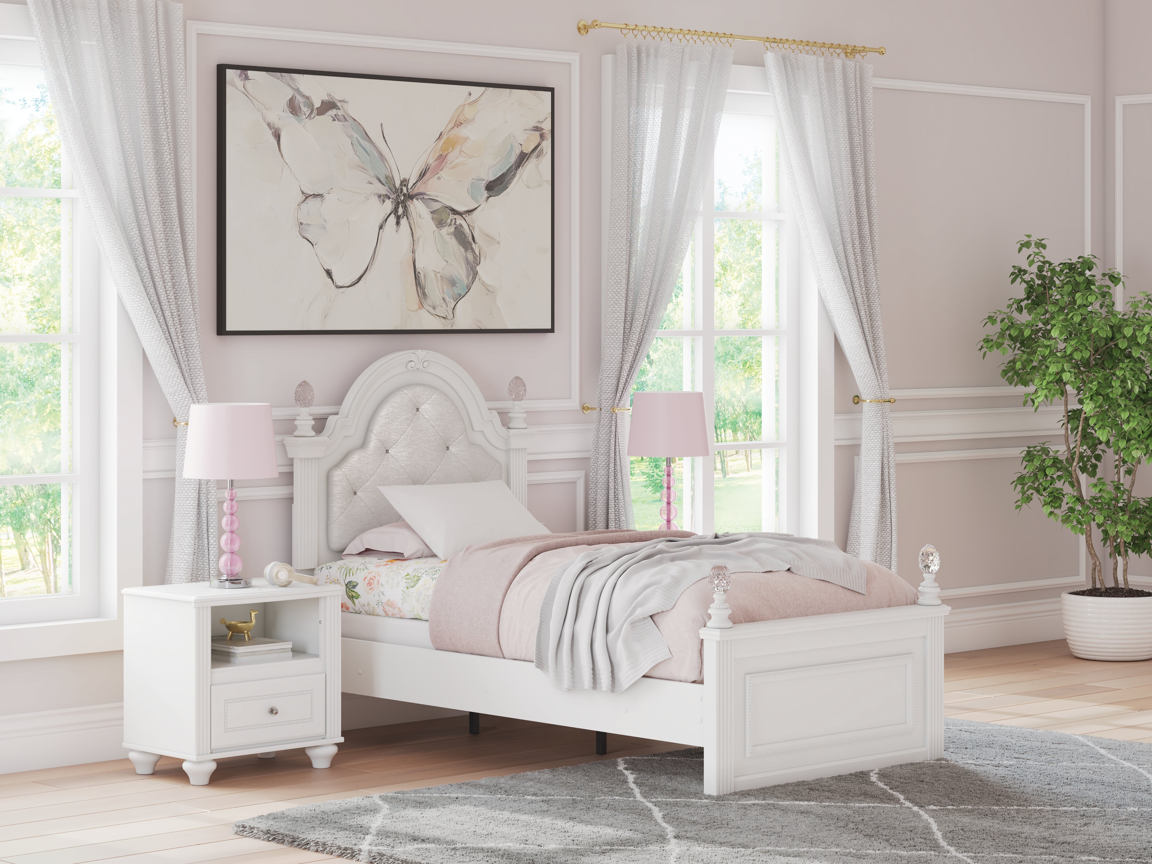 Leasing Furniture - Ashley Furniture - Kozlani Bedroom - Twin Upholstered Panel Bed / White - PCB1819B5