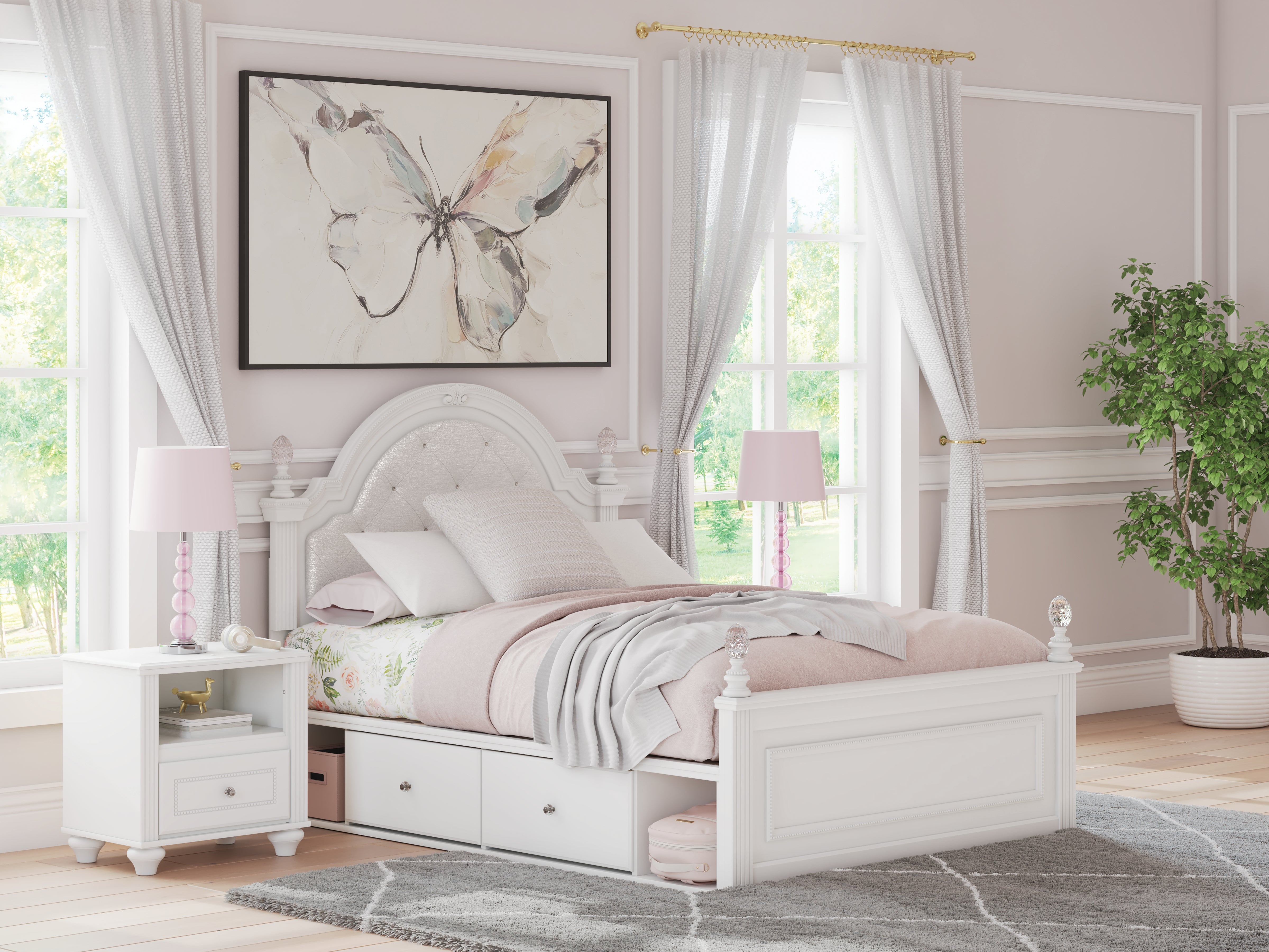 Leasing Furniture - Ashley Furniture - Kozlani Bedroom - Full Upholstered Panel Storage Bed / White - PCB1819B10