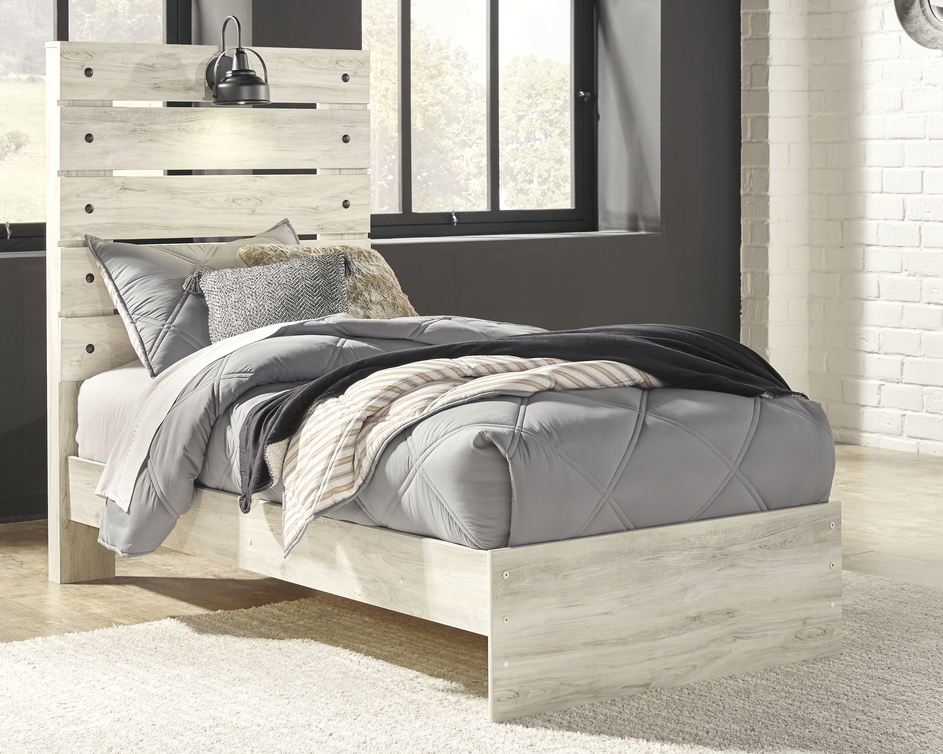 Leasing Furniture - Ashley Furniture - Cambeck Bedroom - Twin Panel Bed / Whitewash - B192B2