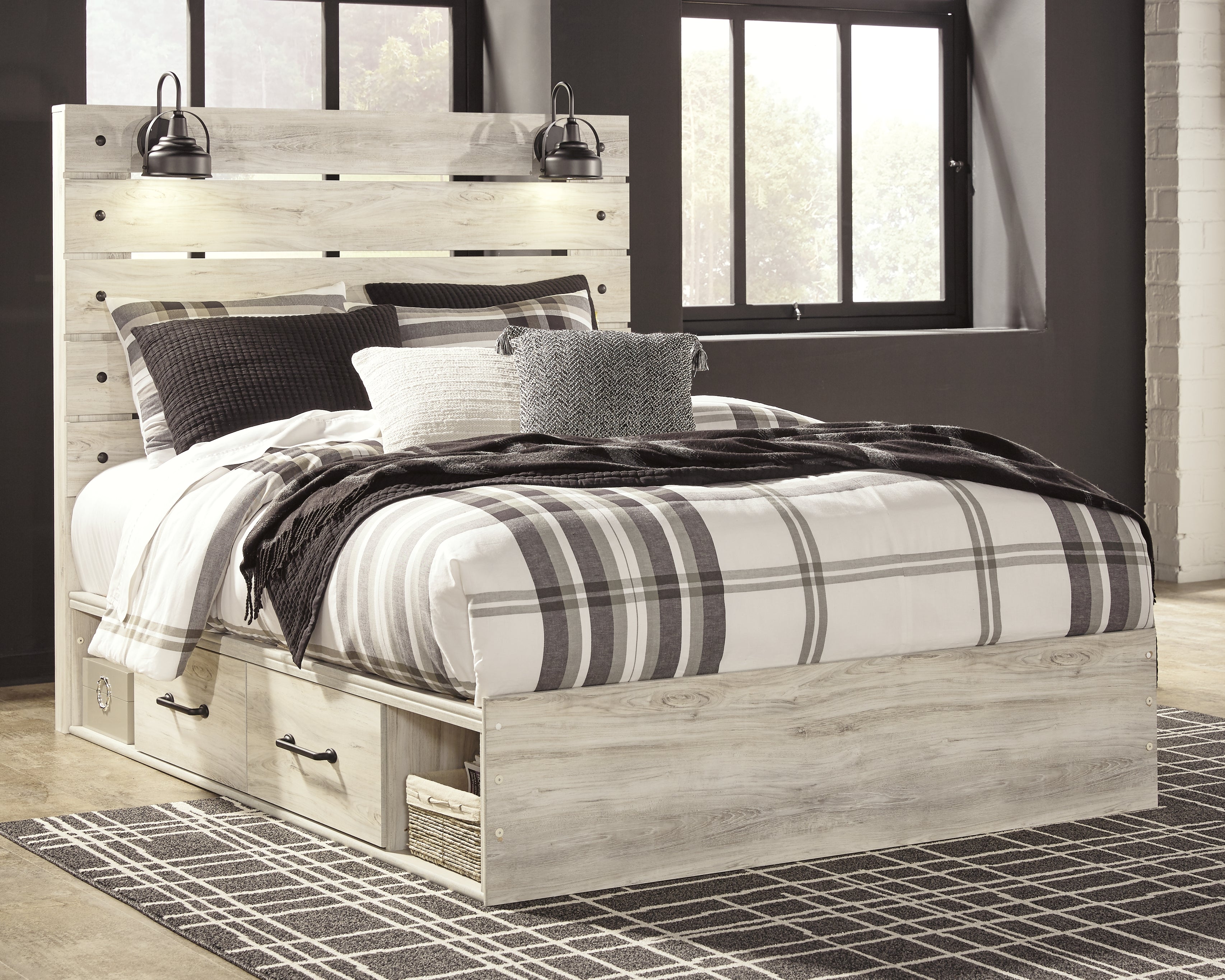 Leasing Furniture - Ashley Furniture - Cambeck Bedroom - Queen Panel Bed with 4 Storage Drawers / Whitewash - B192B24