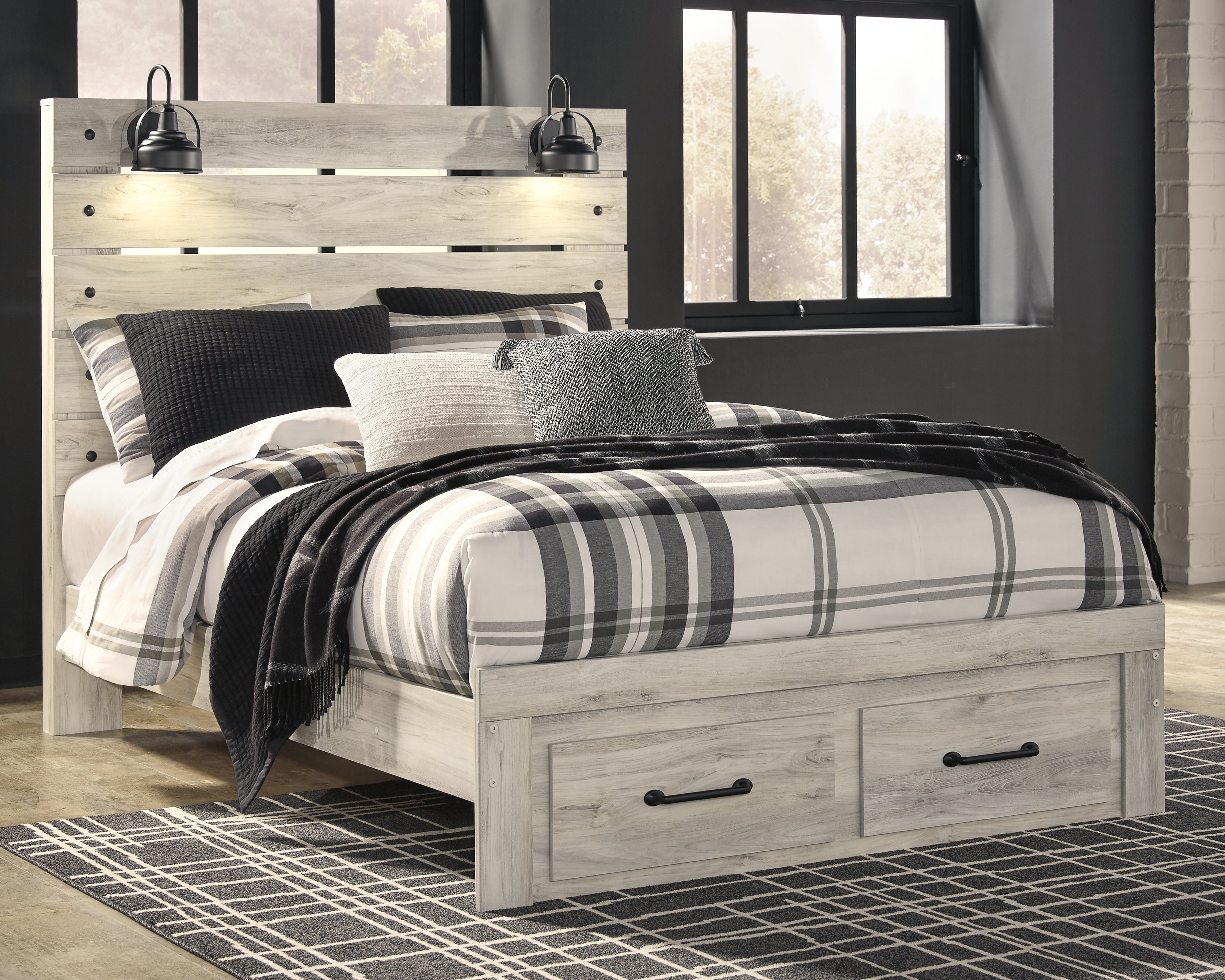 Leasing Furniture - Ashley Furniture - Cambeck Bedroom - Queen Panel Bed with 2 Storage Drawers / Whitewash - B192B8