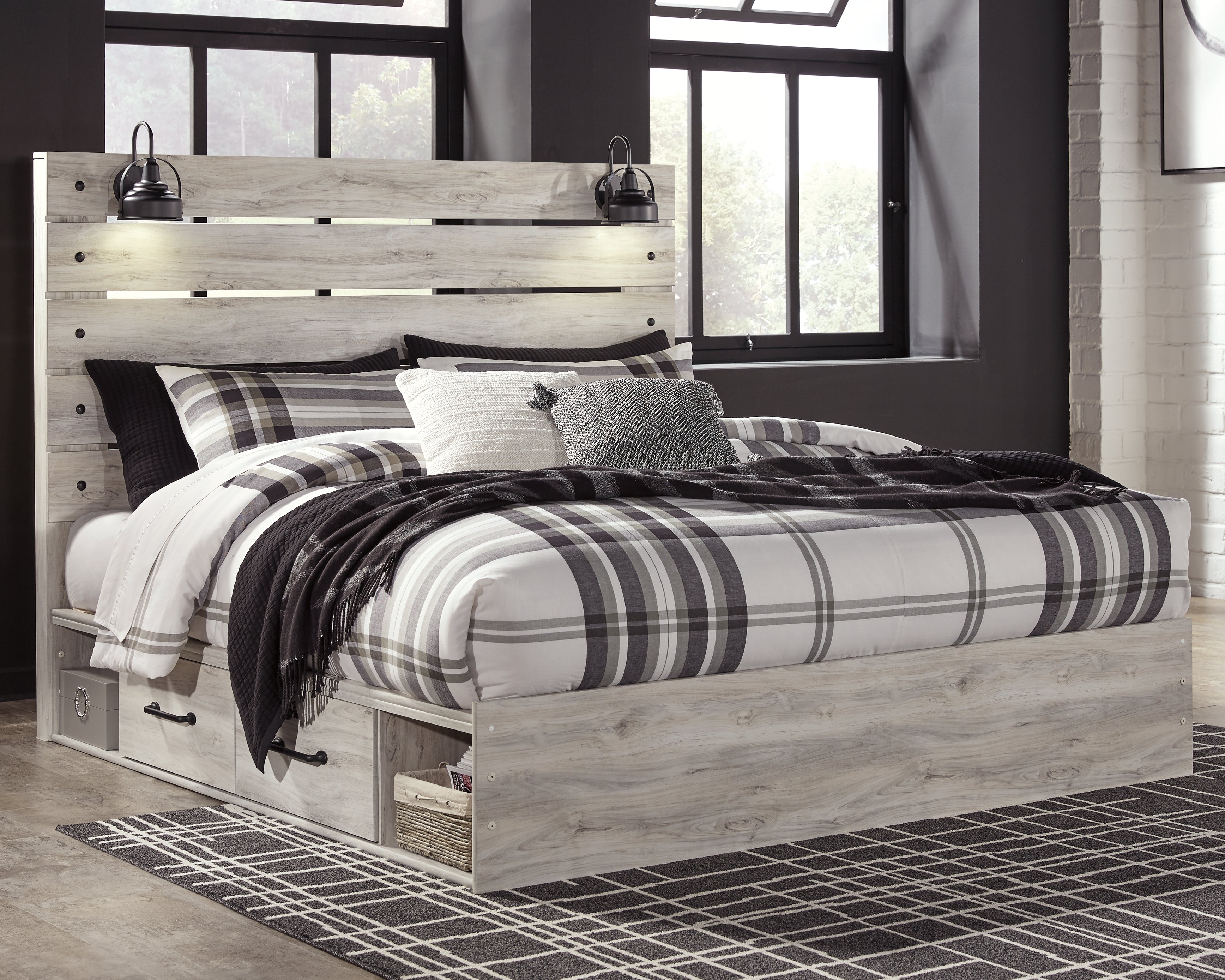 Leasing Furniture - Ashley Furniture - Cambeck Bedroom - King Panel Bed with 4 Storage Drawers / Whitewash - B192B27