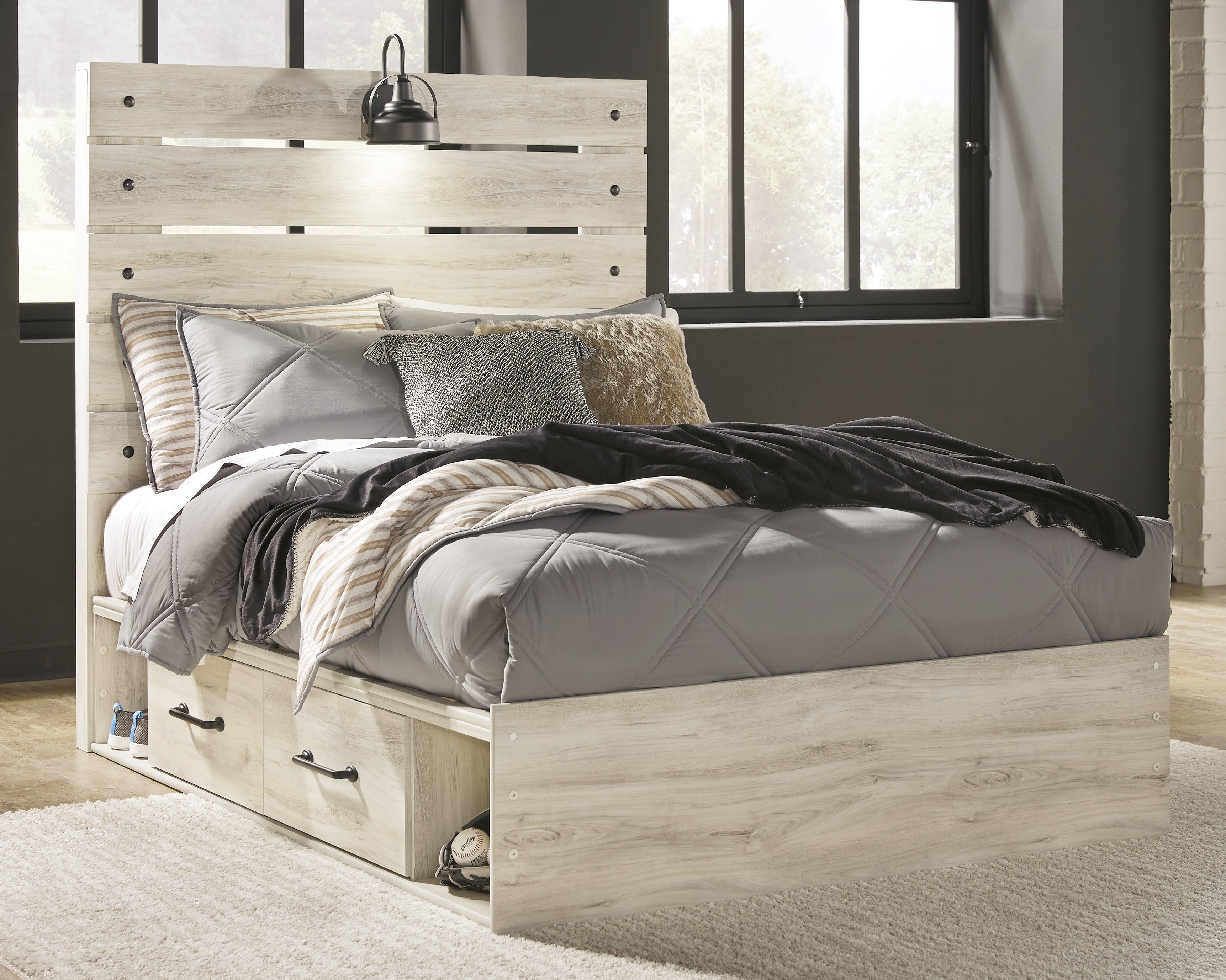 Leasing Furniture - Ashley Furniture - Cambeck Bedroom - Full Panel Bed with 4 Storage Drawers / Whitewash - B192B34