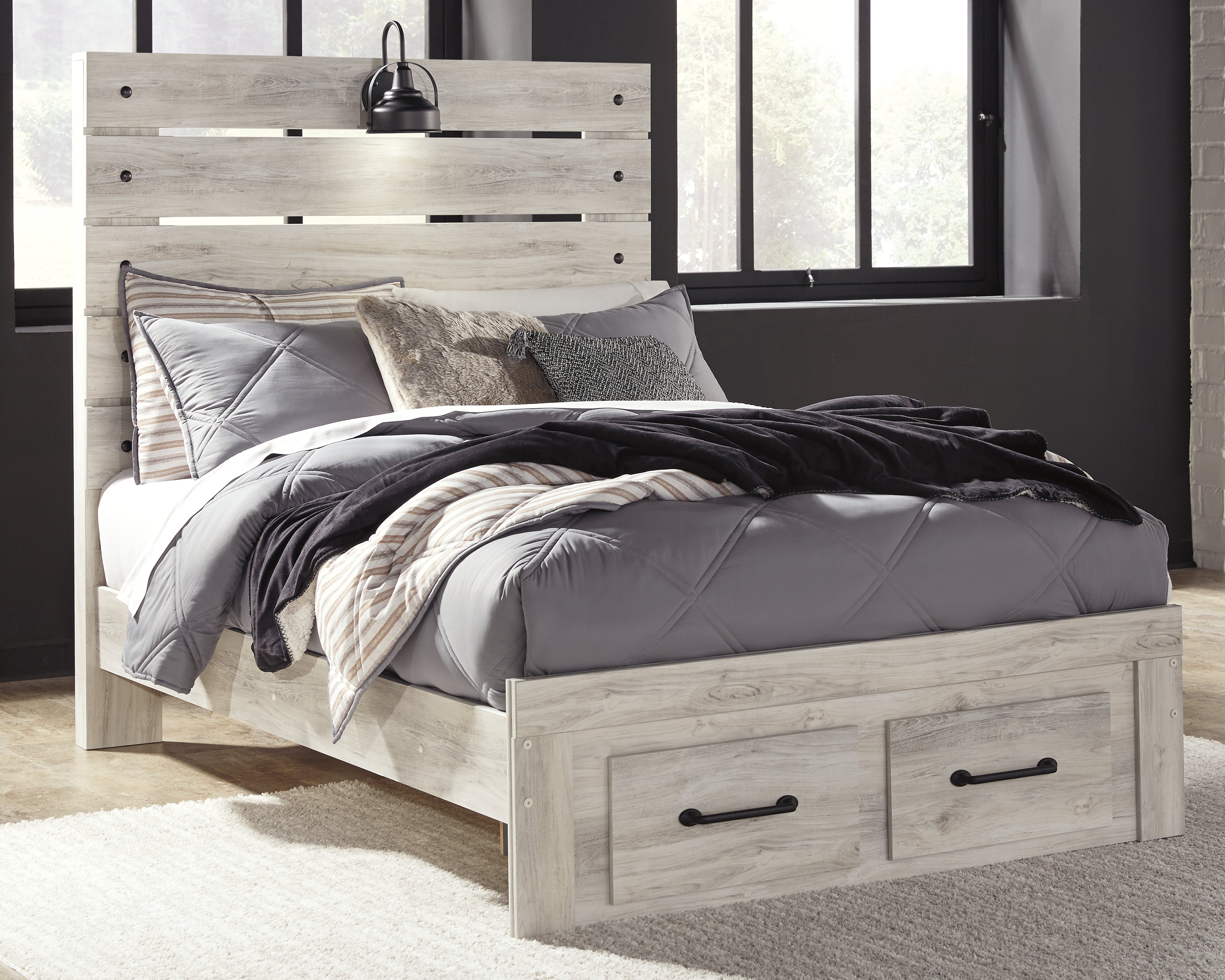 Leasing Furniture - Ashley Furniture - Cambeck Bedroom - Full Panel Bed with 2 Storage Drawers / Whitewash - B192B33