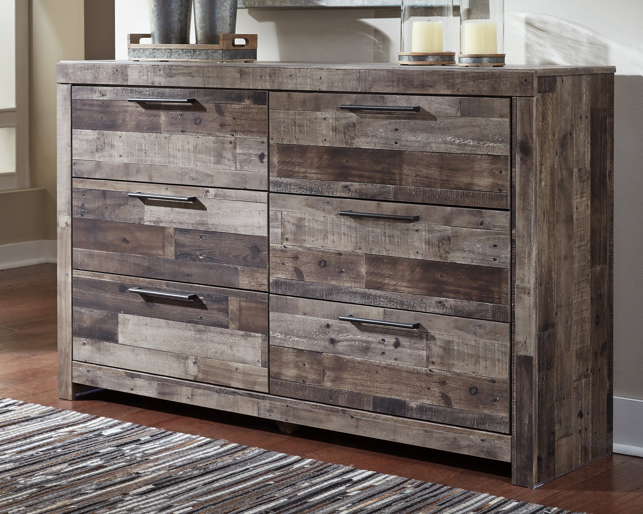 Leasing Furniture - Ashley Furniture - Derekson Bedroom - Six Drawer Dresser / Multi Gray - B200-31