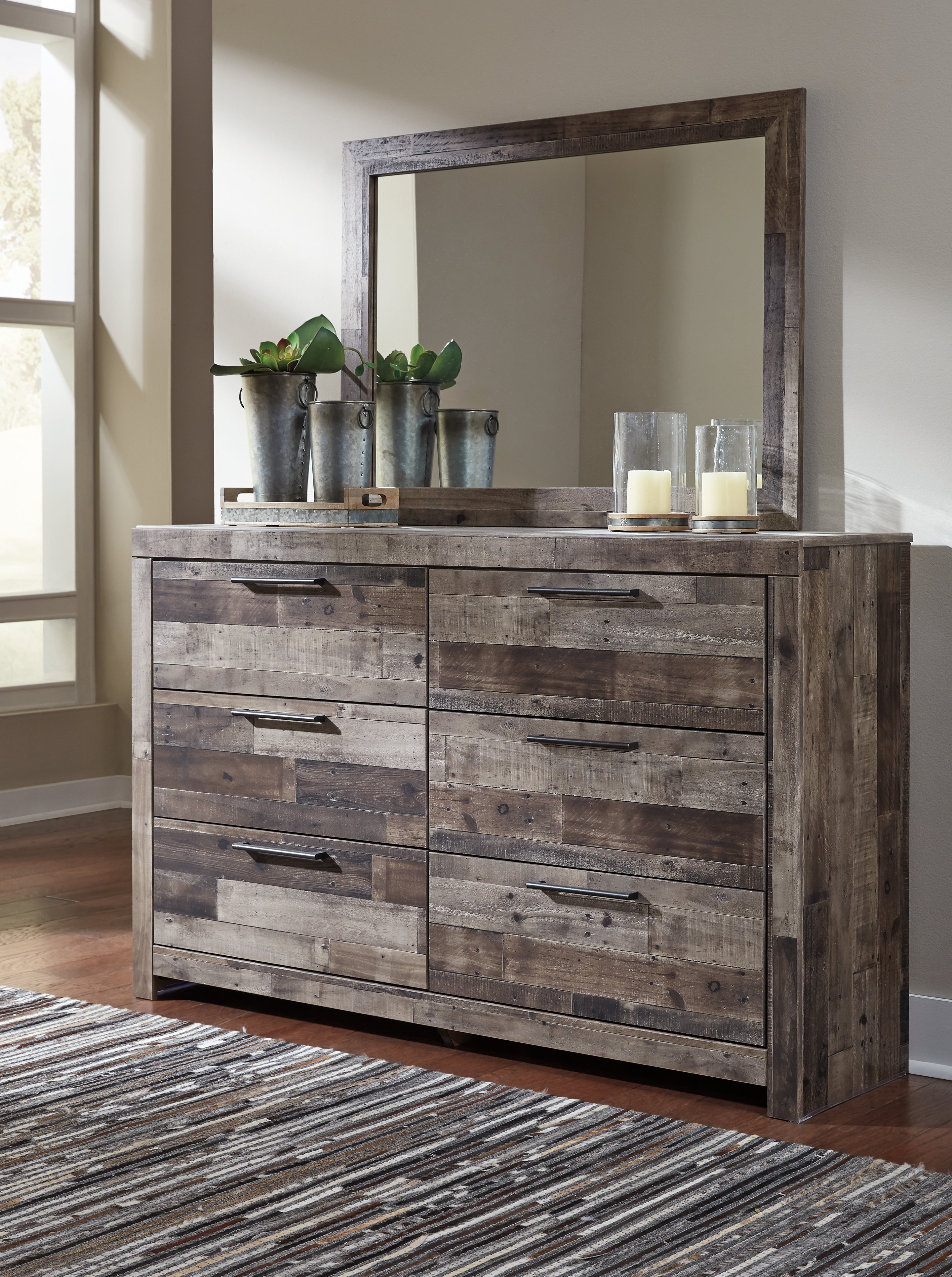 Leasing Furniture - Ashley Furniture - Derekson Bedroom - Dresser and Mirror / Multi Gray - B200B1