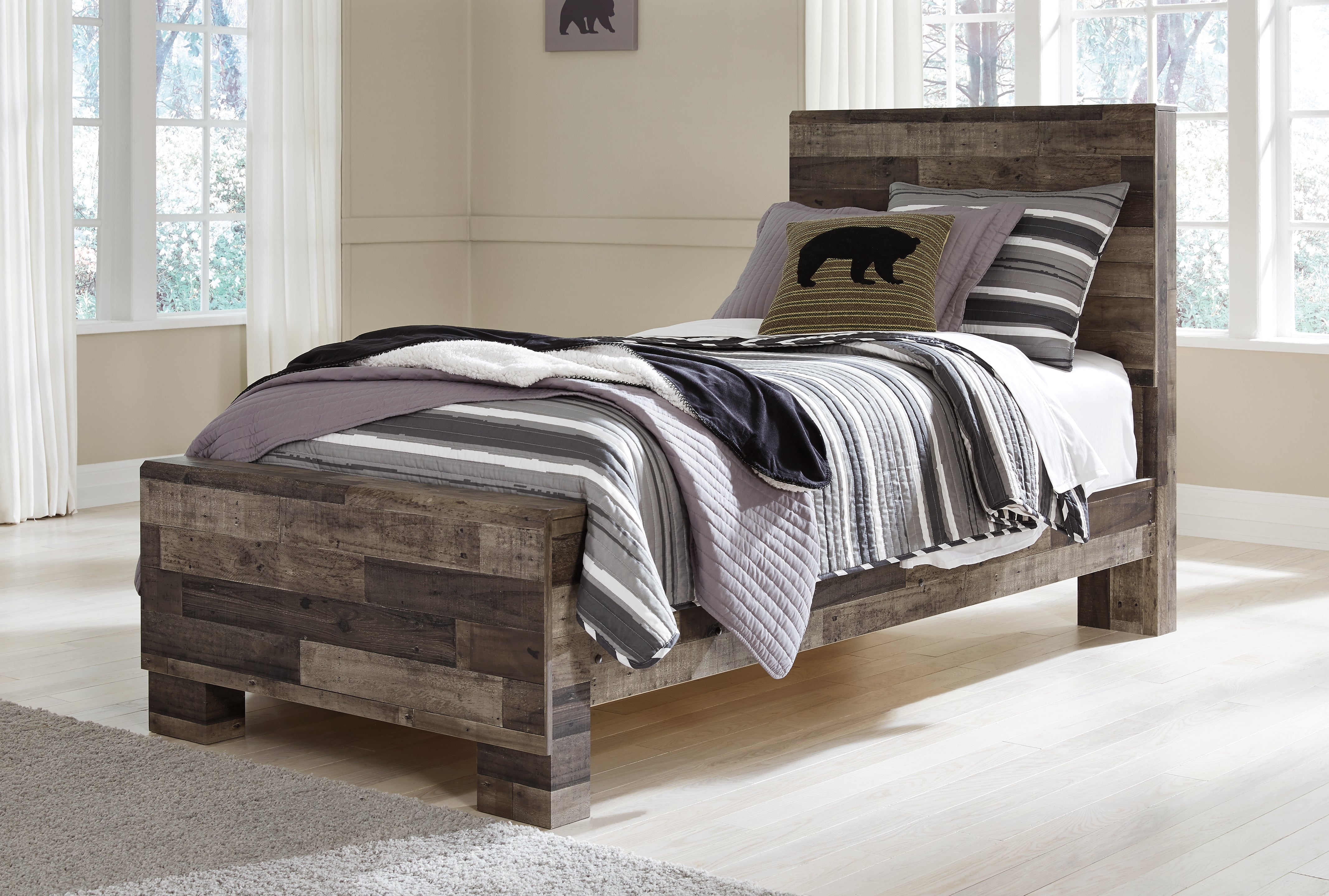 Leasing Furniture - Ashley Furniture - Derekson Bedroom - Twin Panel Bed / Multi Gray - B200B2